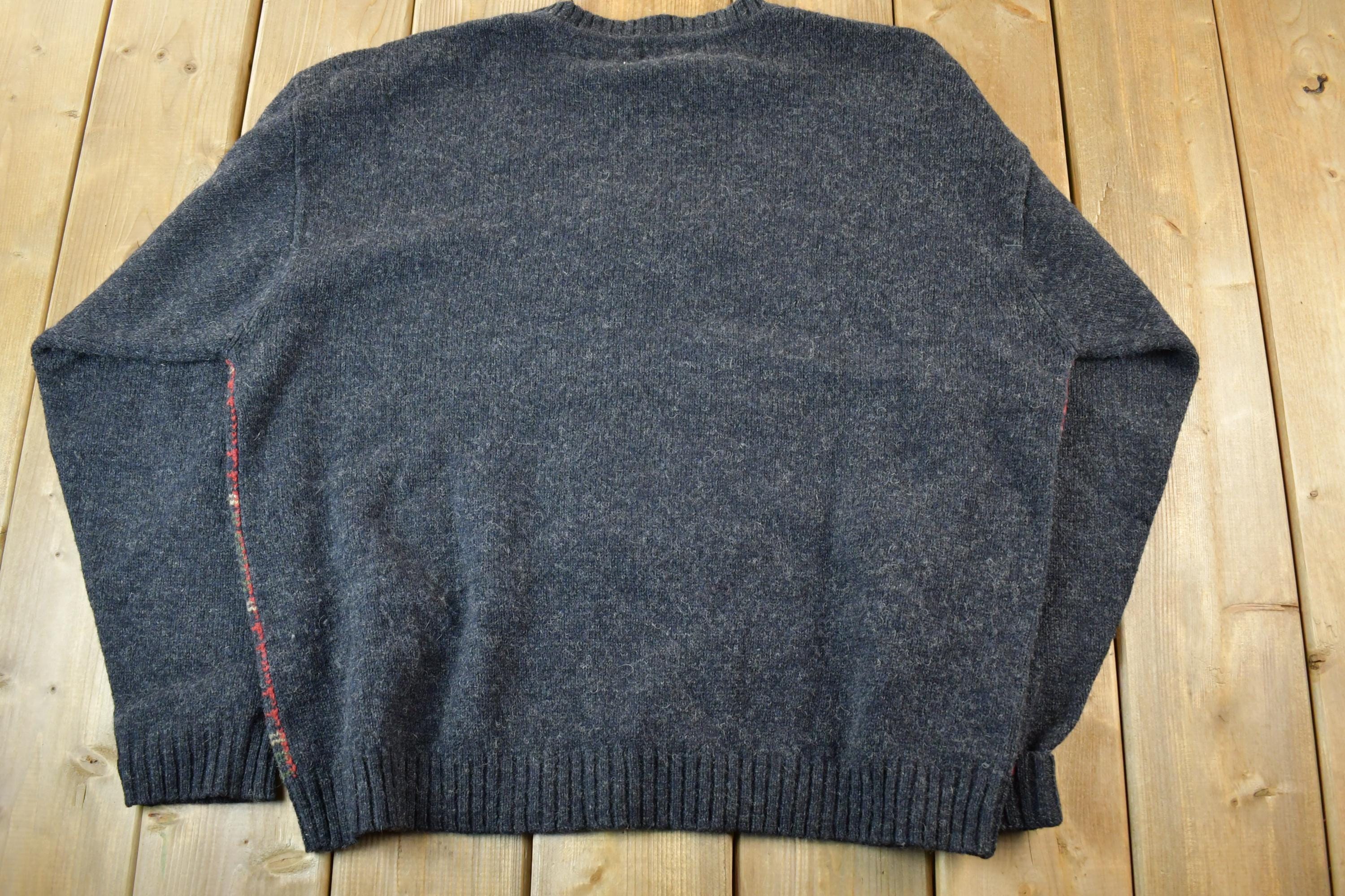 Vintage 1990s Club Room Wool Knitted Plaid's Crewneck Sweater Adult XL