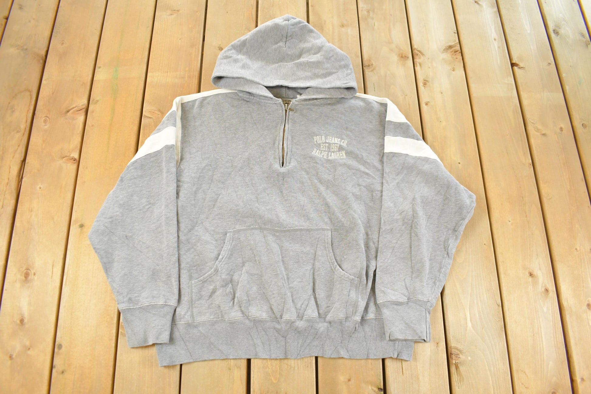 Vintage 1990s Polo Jeans Co. Ralph Lauren Embroidered Quarter Zip Hoodie Men's XL