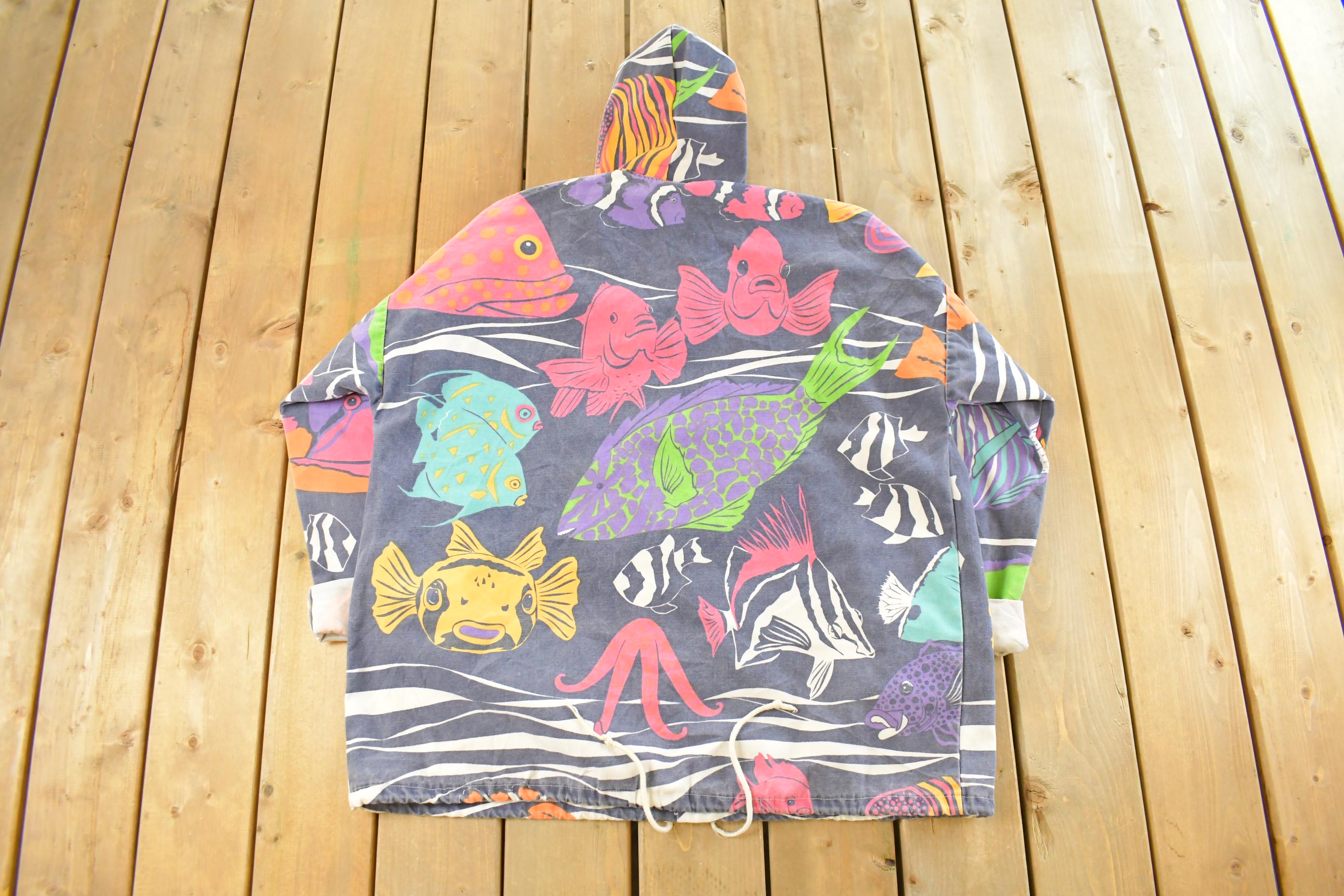 Vintage 1990s Michigan Rag Co Fishing Themed Hooded Jacket Men's XL