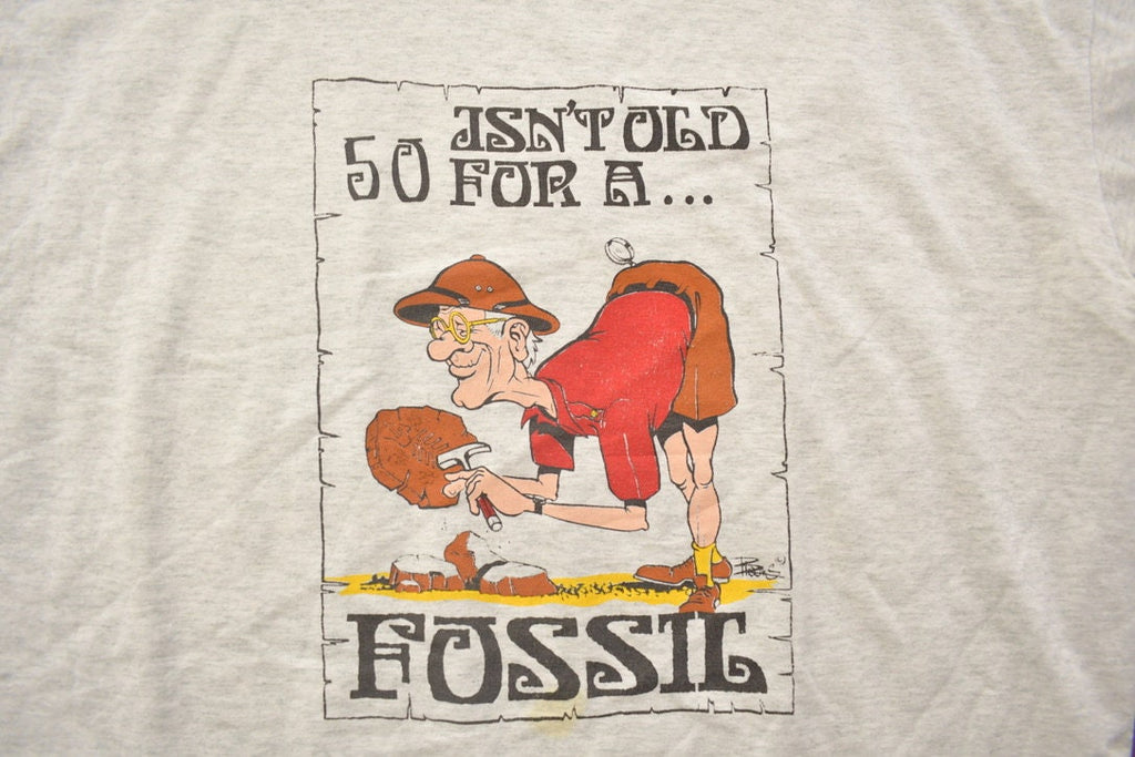 Vintage 1990s Funny Old Fossil Graphic T Shirt
