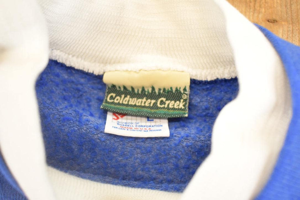 Vintage 1990s Coldwater Creek Blue Birds Double Collar Cute Souvenir Crewneck Sweatshirt Womens L