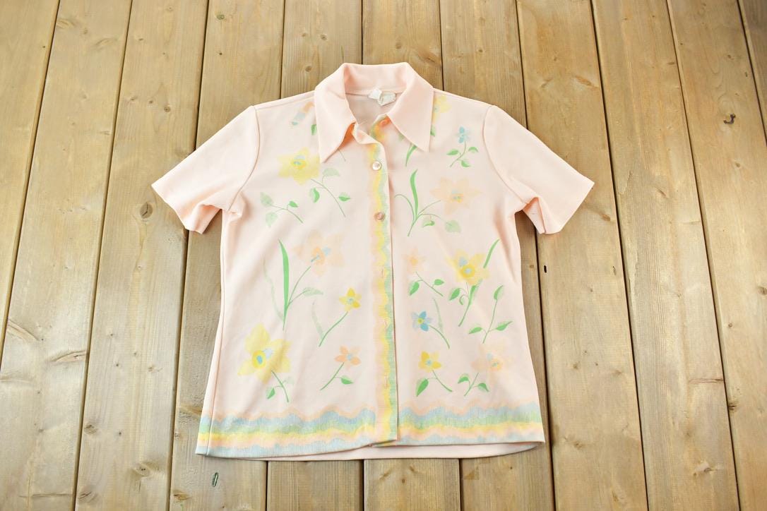 Vintage 1970s Floral AOP Button Up Shirt