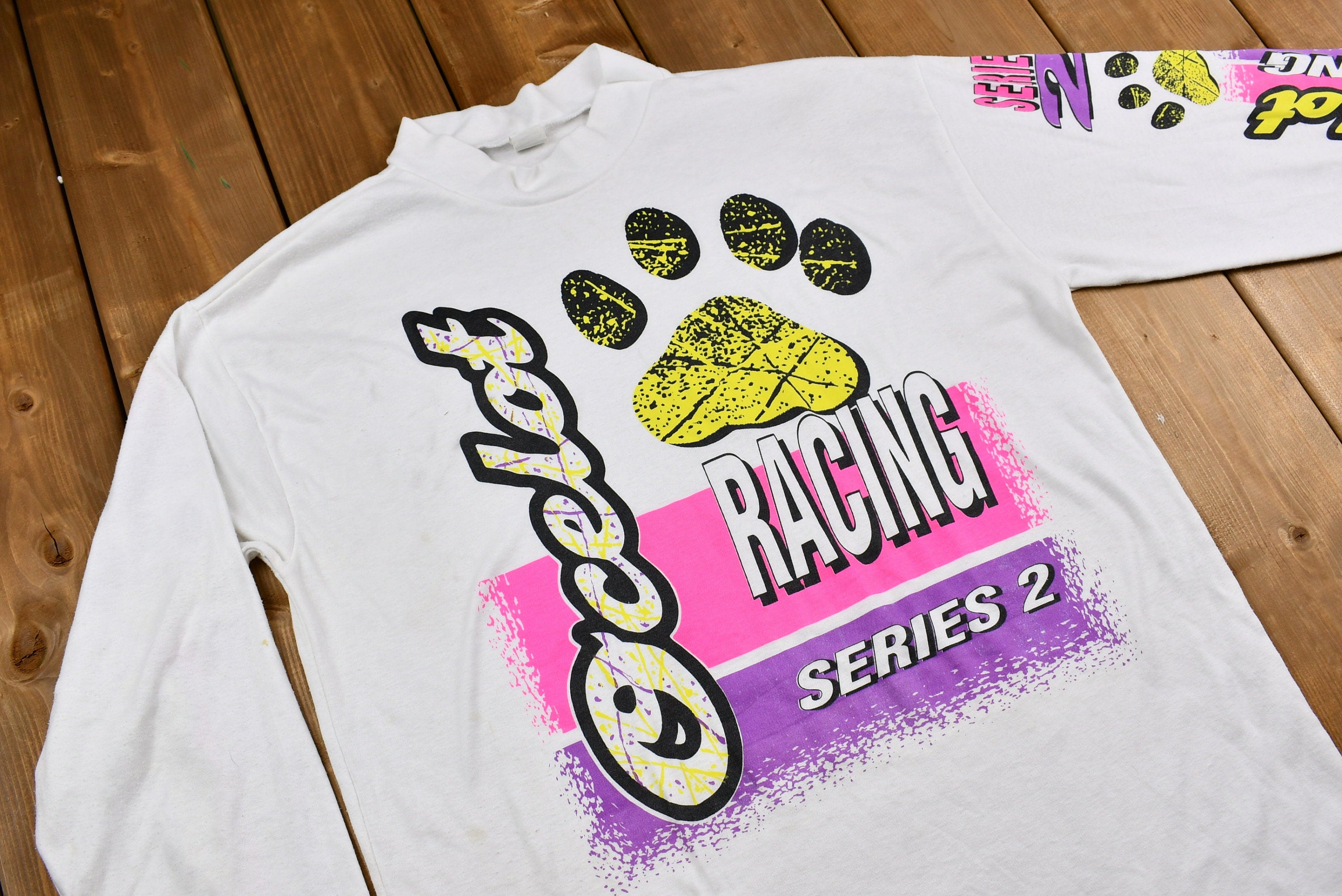 Vintage Late 80s Early 90s Mock-Neck Ocelot Racing T-Shirt