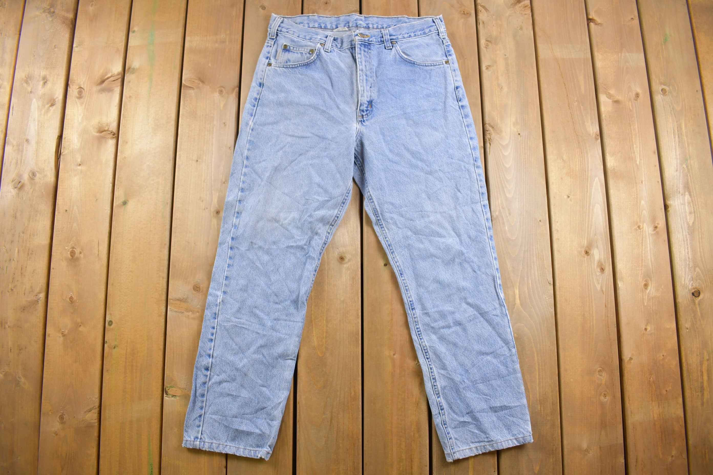 Vintage 1990s Carhartt Light Blue Denim Work Jeans Size 32 x 28
