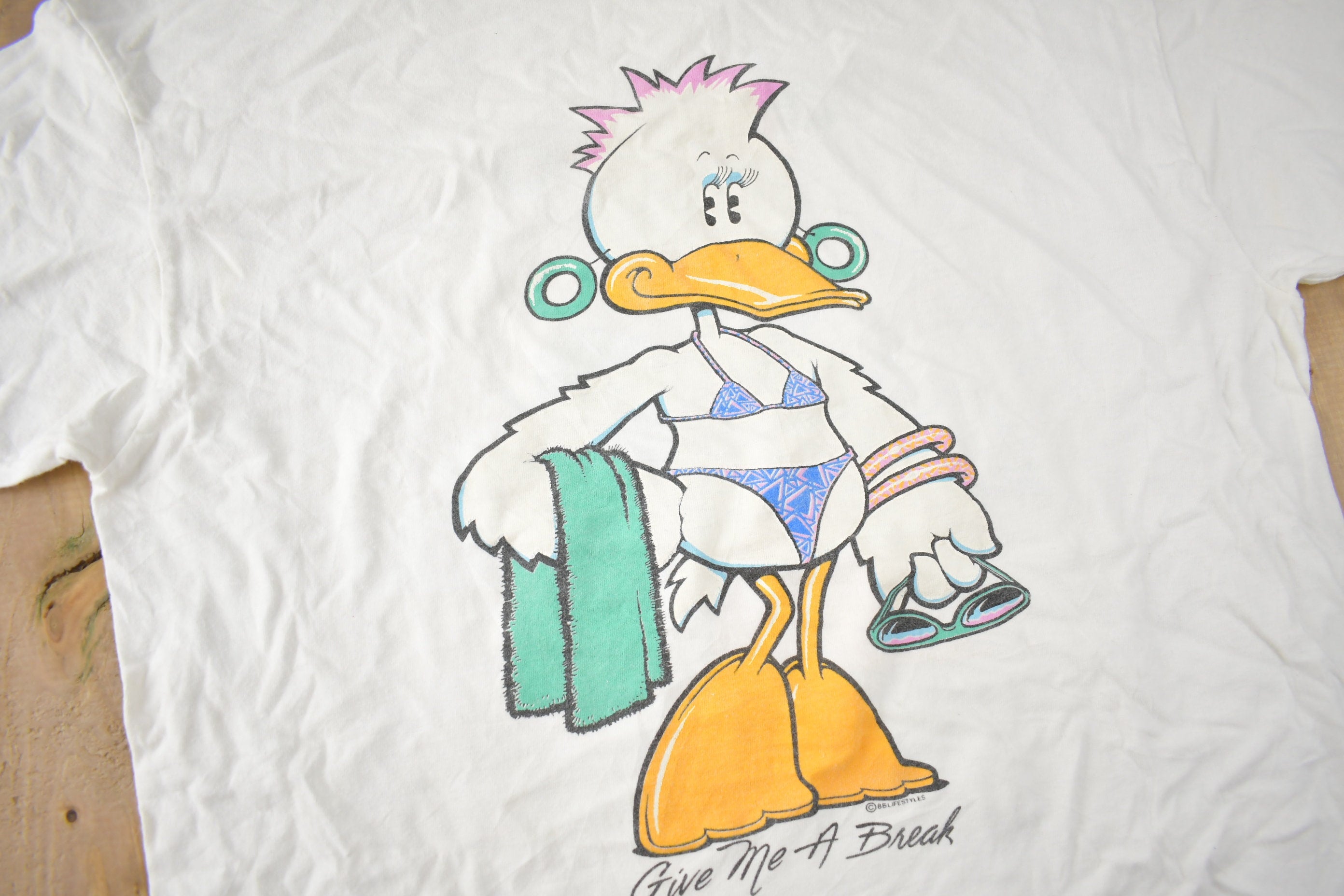 Vintage 1988 Funny Duck Theme Single Stitch Graphic T Shirt Made In USA