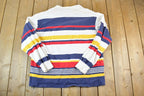 Vintage 1980s Izod Lacoste Rugby Style Quarter Button Up Striped Shirt