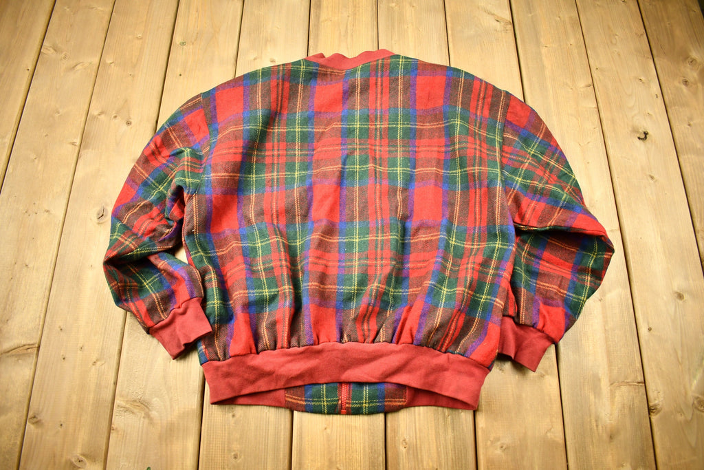 Vintage 1990s Afdolfo Wool Plaid Zip Up Sweatshirt