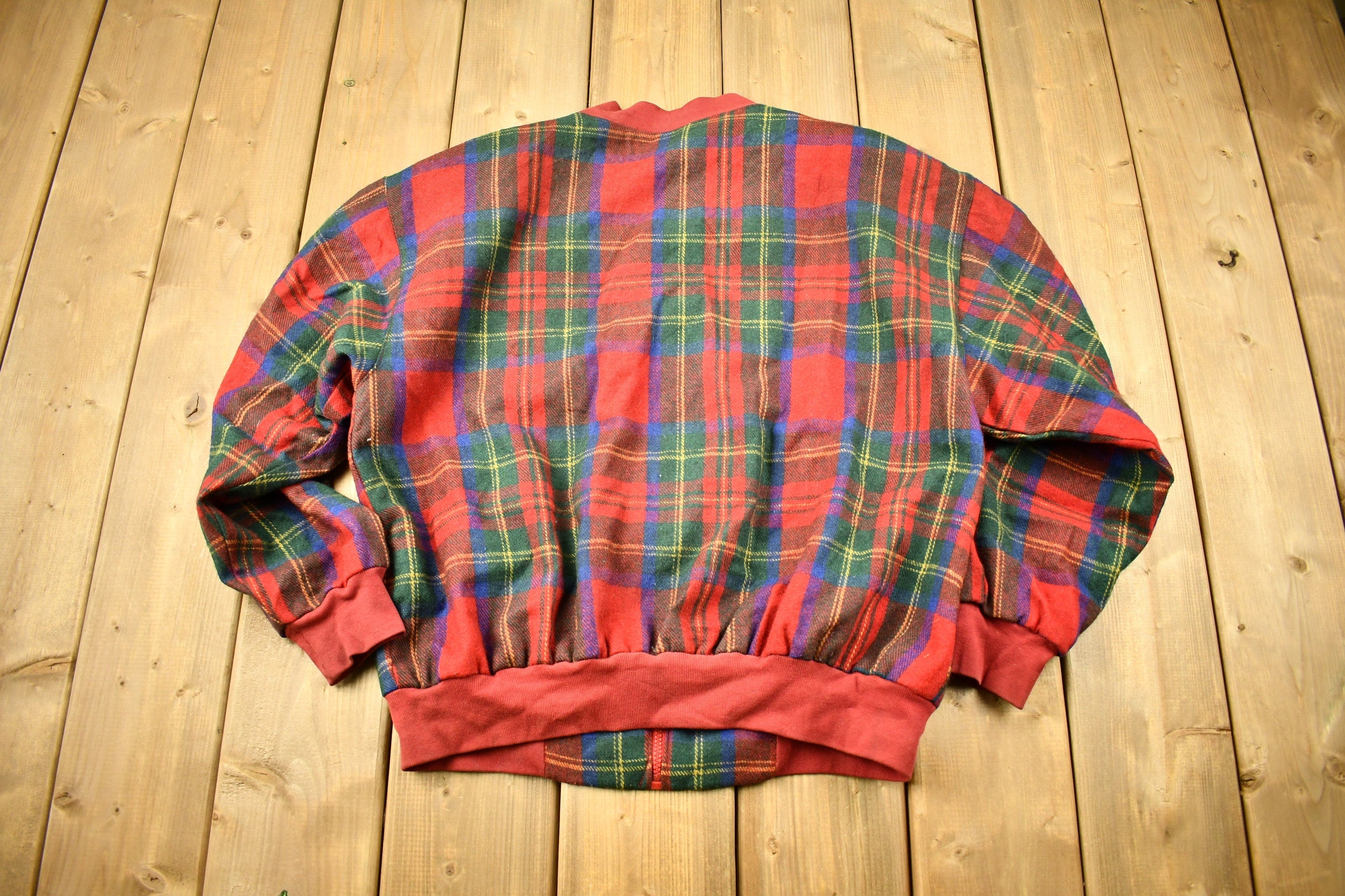 Vintage 1990s Afdolfo Wool Plaid Zip Up Sweatshirt