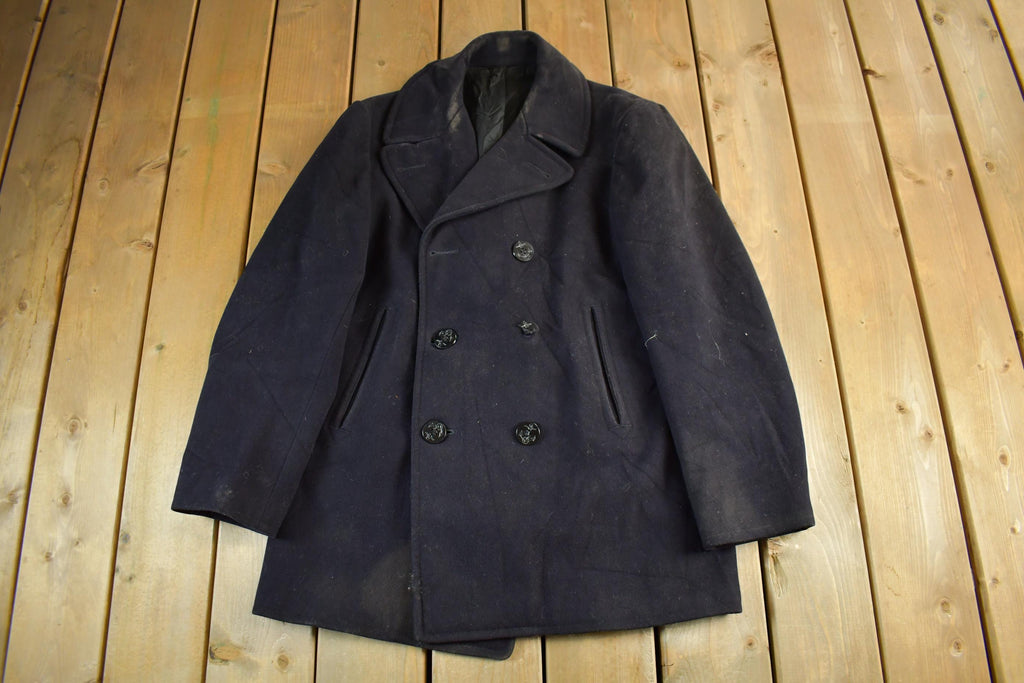 Vintage 1940s WW2 Era Naval Wool Coat Men's Small