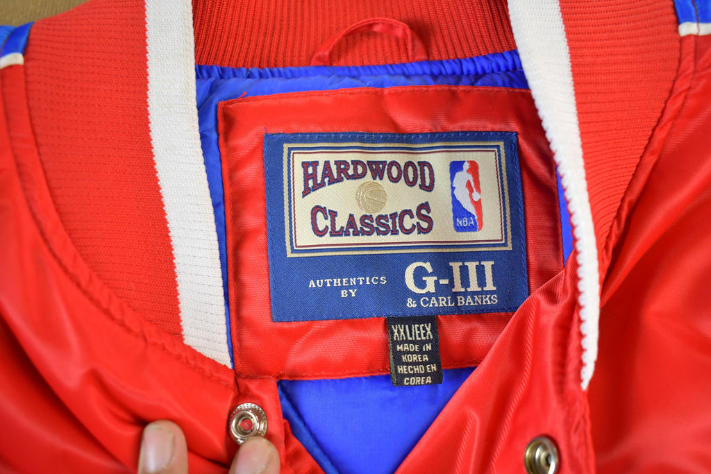 Vintage 2000s Hardwood Classics San Diego Clippers NBA Basketball Embroidered Snap Button Satin Bomber Jacket Mens 2XL