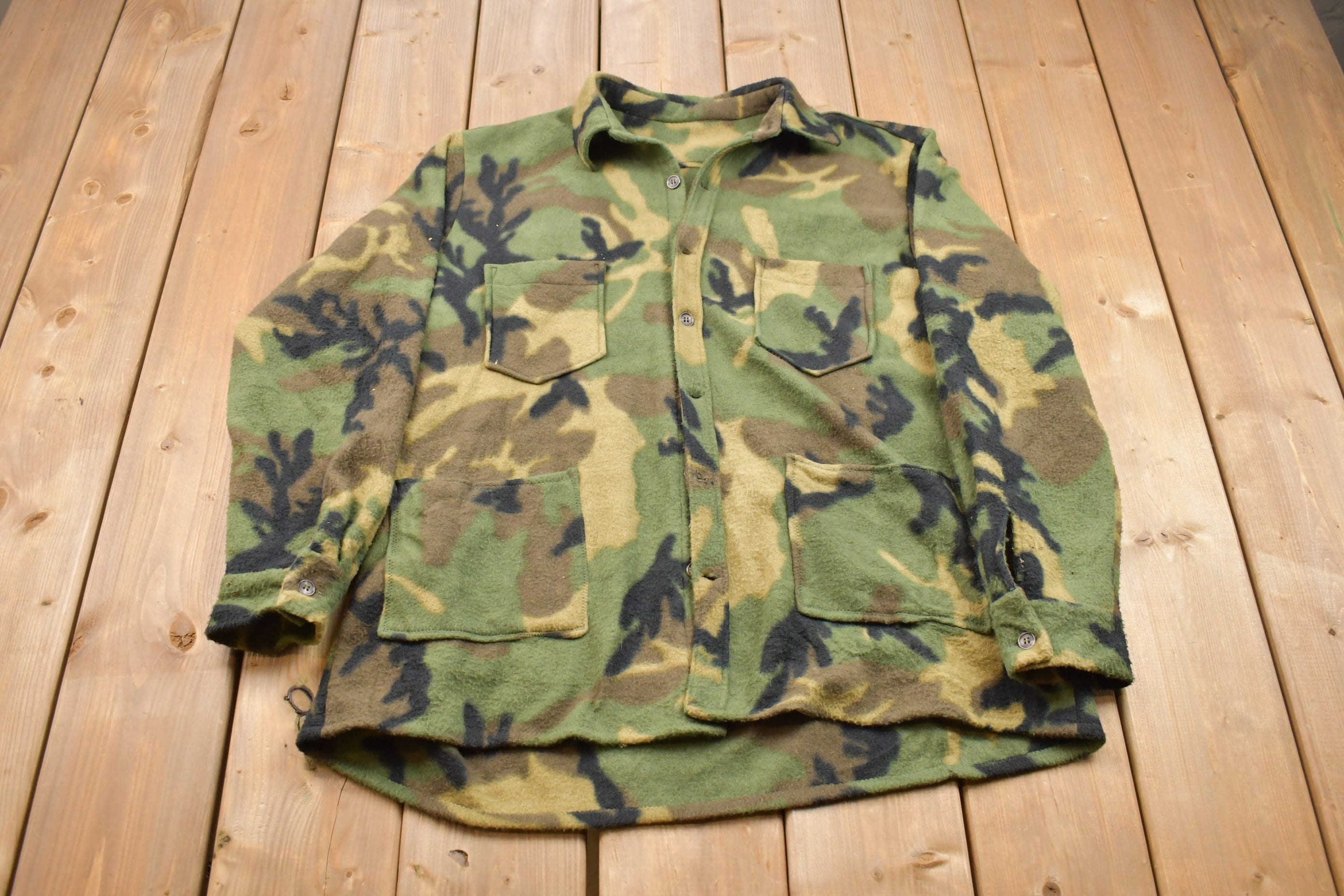 Vintage 1990s Camo Button Up Fleece Sweater