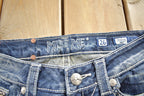 Vintage Y2K Miss Me Bedazzled Thrashed Low Rise Boot Cut Jeans Size 26x33