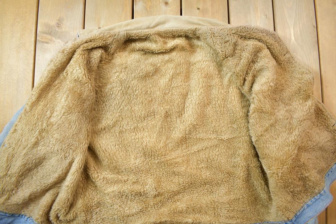Vintage 1990s Distressed Faded Wrangler Synthetic Fur Lined Jean Jacket