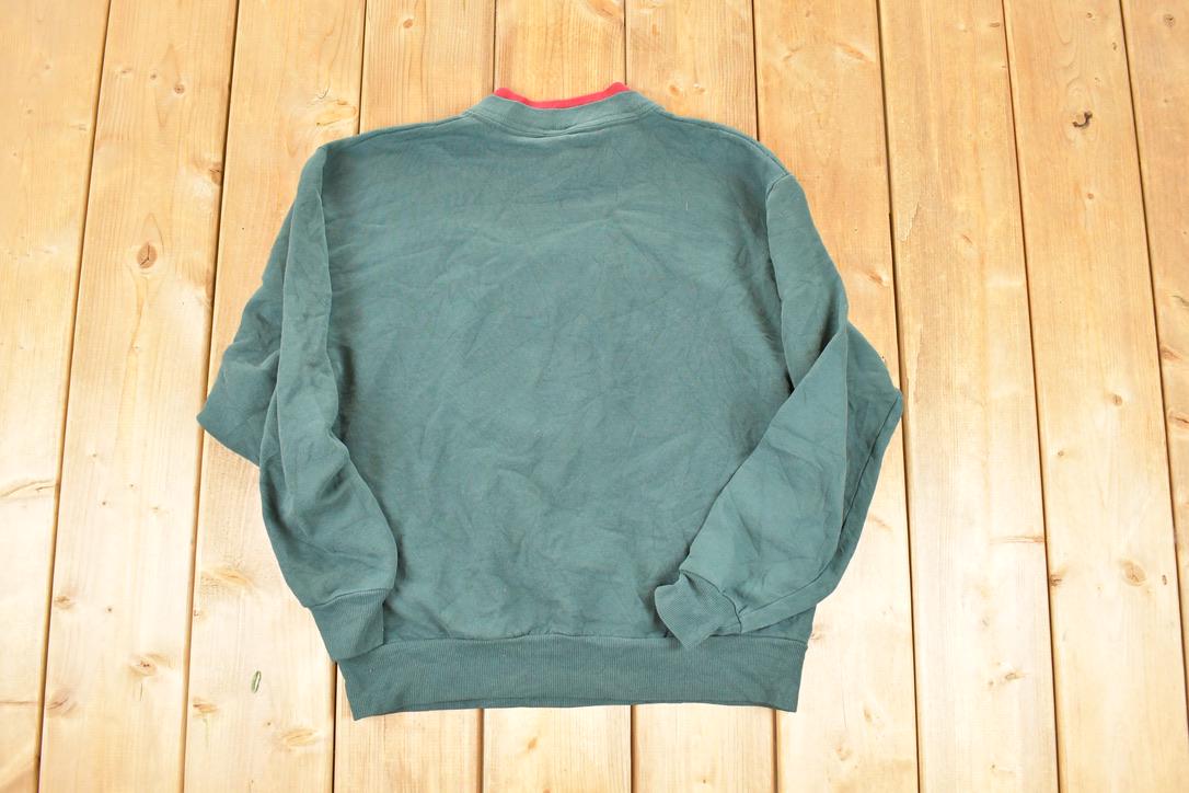 Vintage 1990s Morning Sun Cute Kitty Cat Collared Crewneck Sweatshirt Women's L
