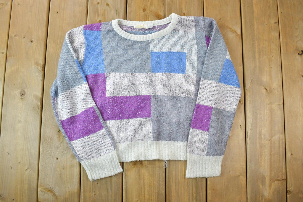 Vintage 1990s Abvian Colour Block Knit Crewneck Sweater /