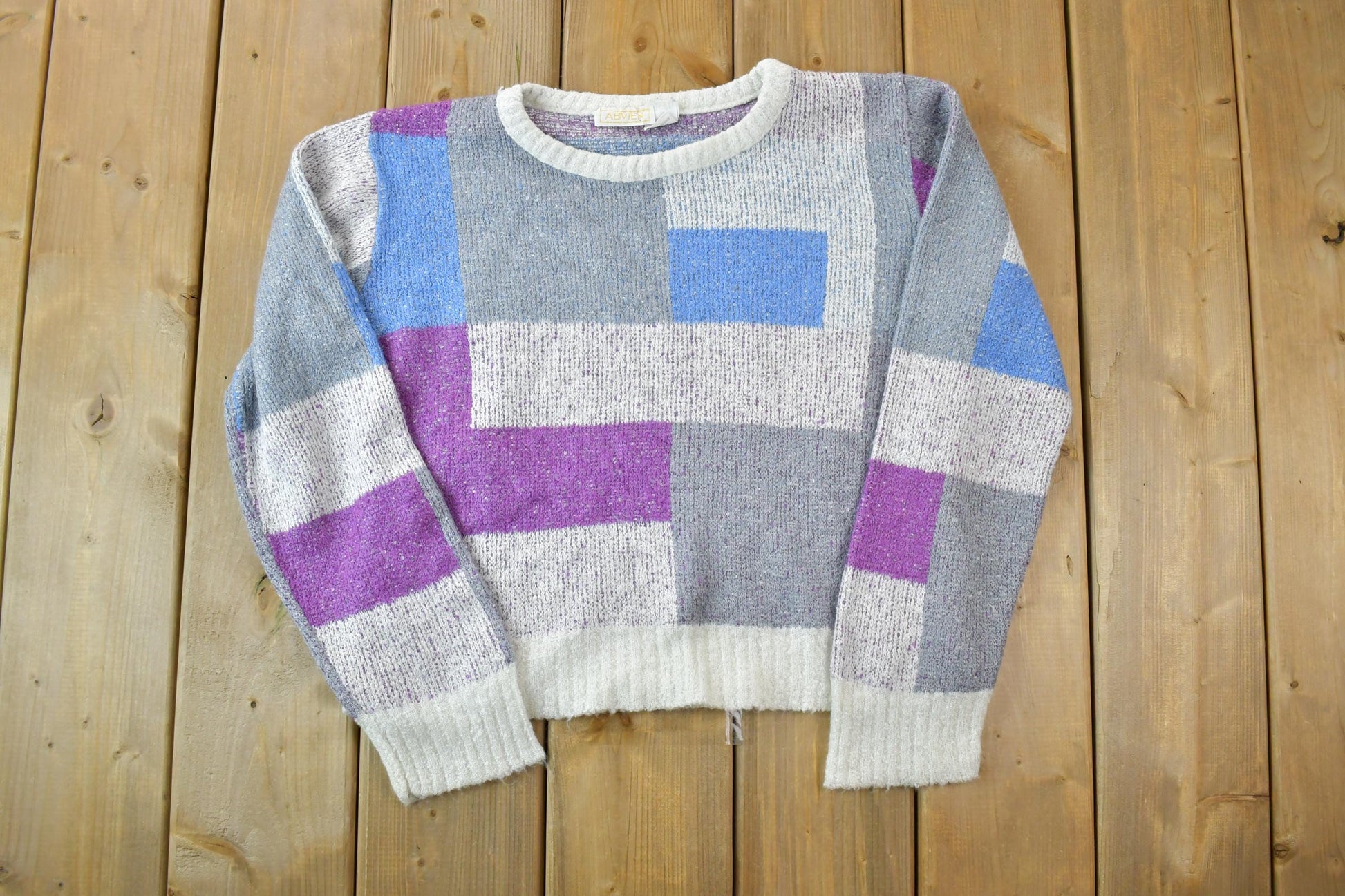 Vintage 1990s Abvian Colour Block Knit Crewneck Sweater / 90s Crewneck / Made In USA / Preppy