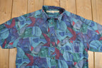 Vintage 1990s Abstract Pattern Canary Island Collection Short Sleeve Button Up Shirt /