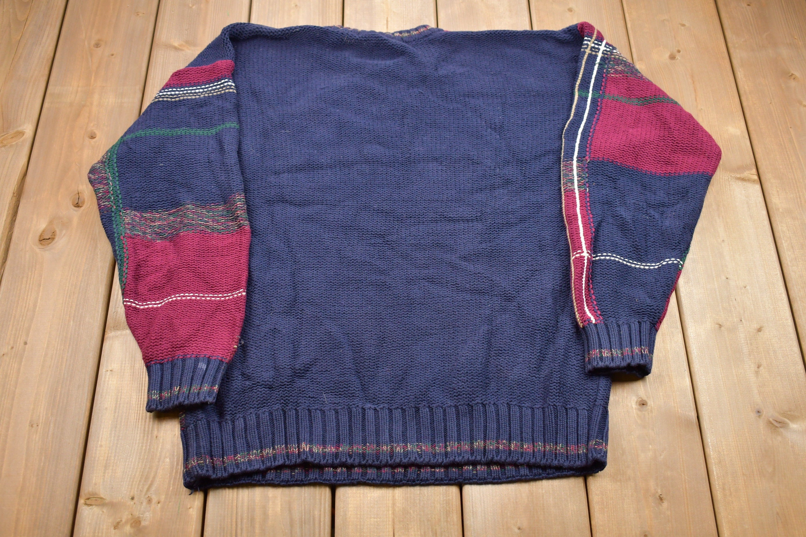 Vintage 1990s Embassy Row Plaid Knitted Sweater  Vintage 90s Crewneck  Pattern Sweater  Outdoor  Hand Knit  Pullover Sweatshirt
