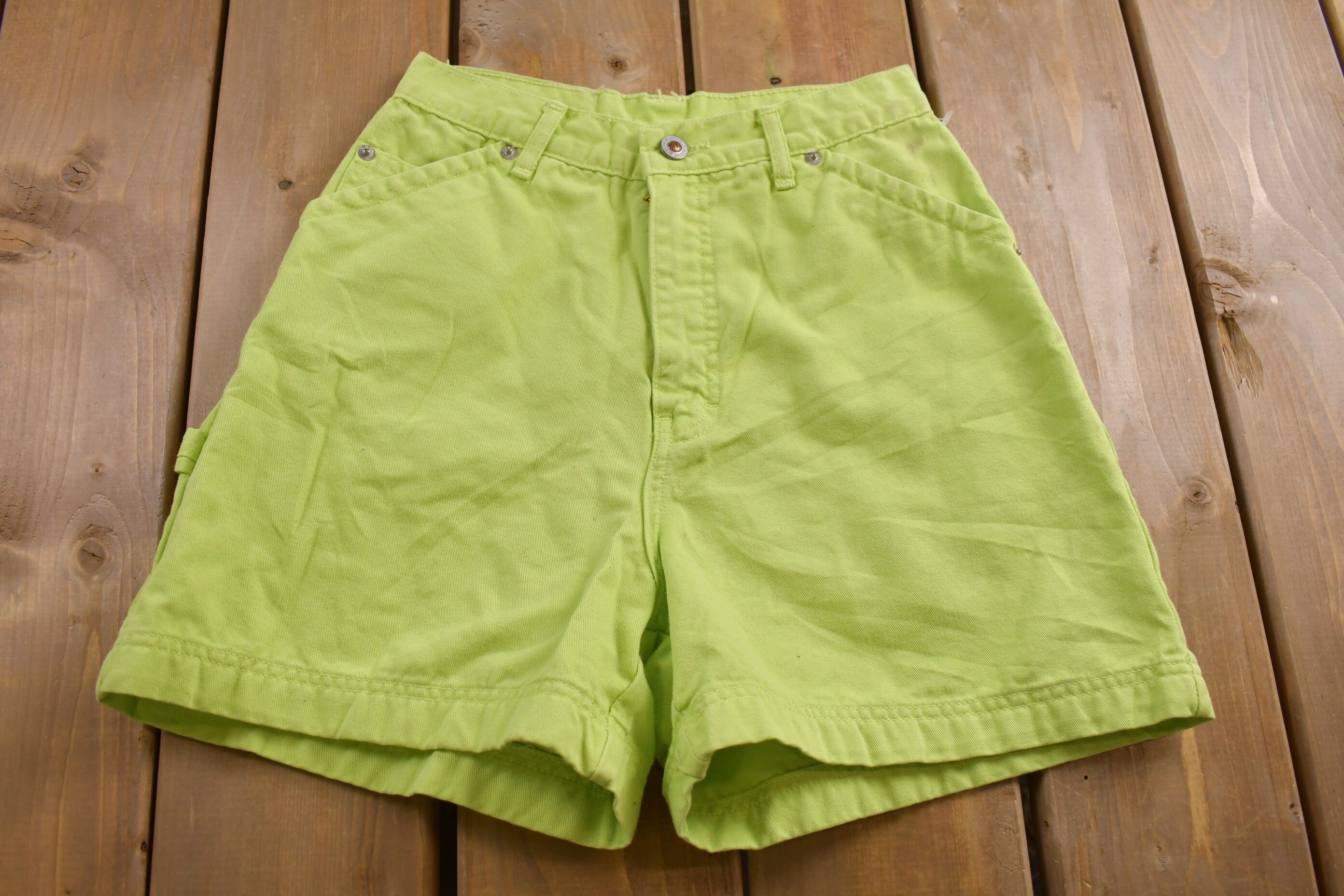 Vintage 1990s E.N.U.F Lime Green Jean Shorts 23 x 4