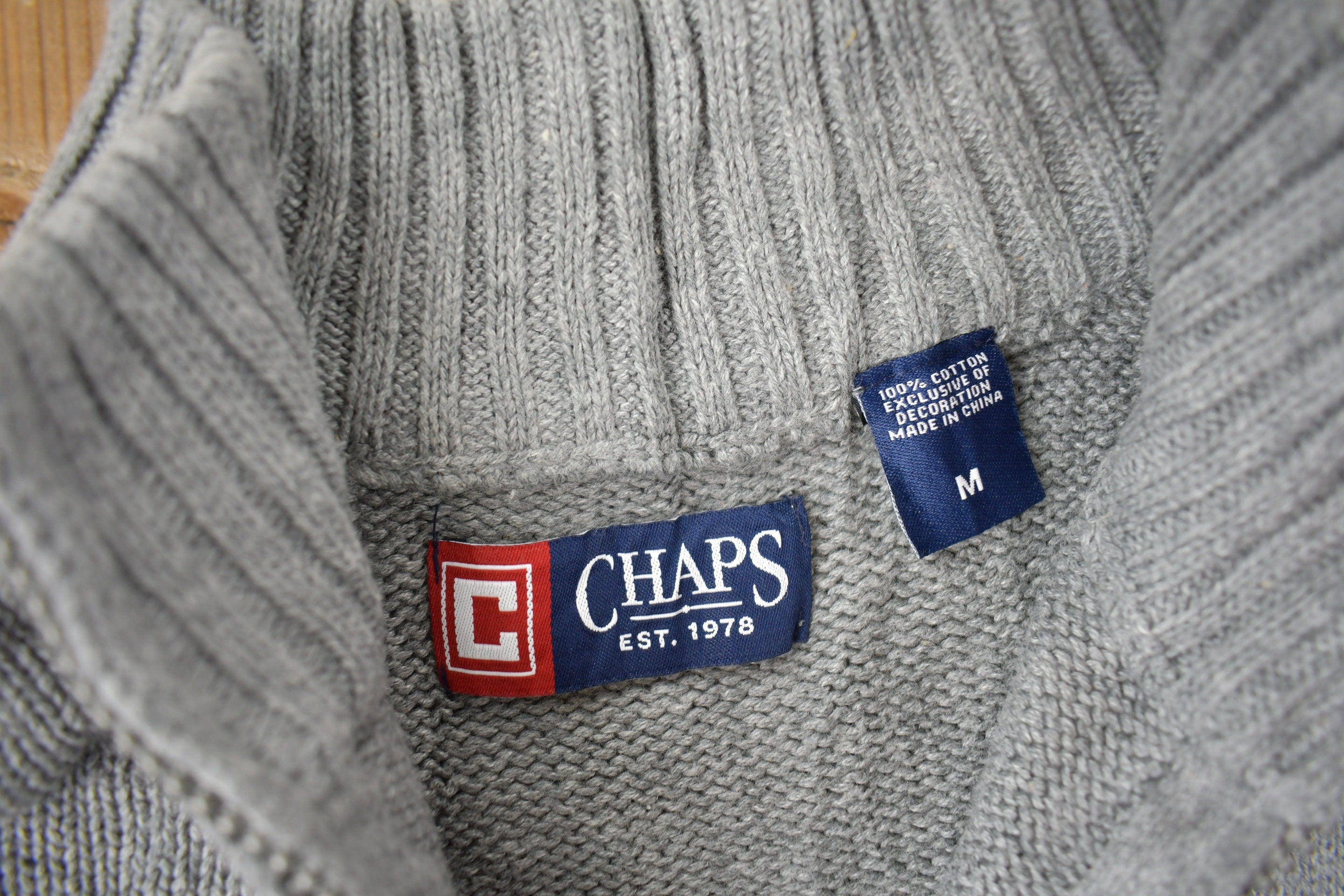Vintage Y2K Chaps Embroidered Logo Quarter Zip Knit Sweater Size XL