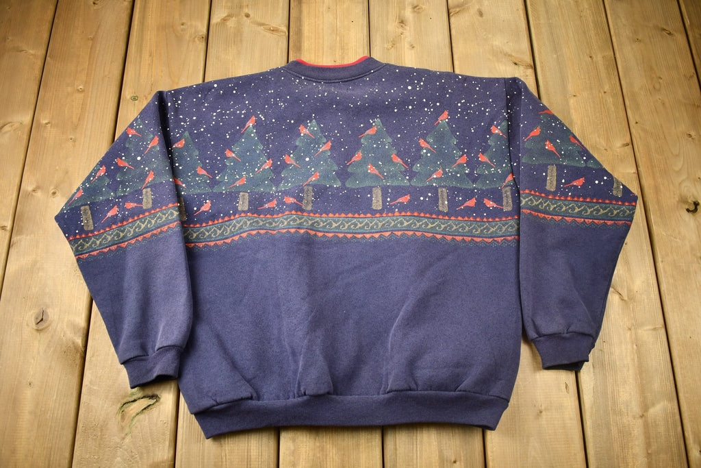 Vintage 1990s Winter Cardinal Theme Button Up Sweatshirt