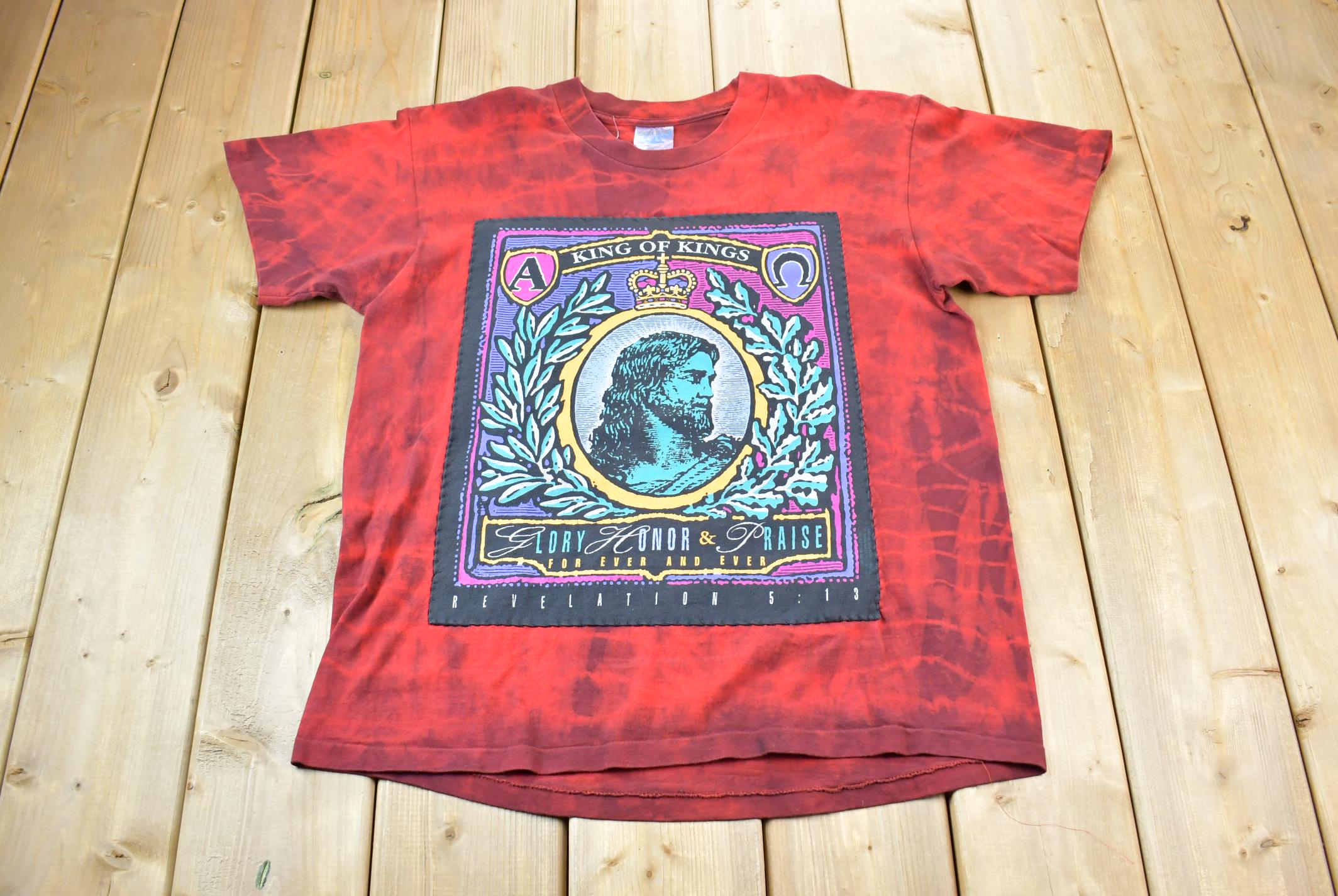 Vintage 1990s Jesus King Of Kings Red Tie Dye Graphic T-Shirt