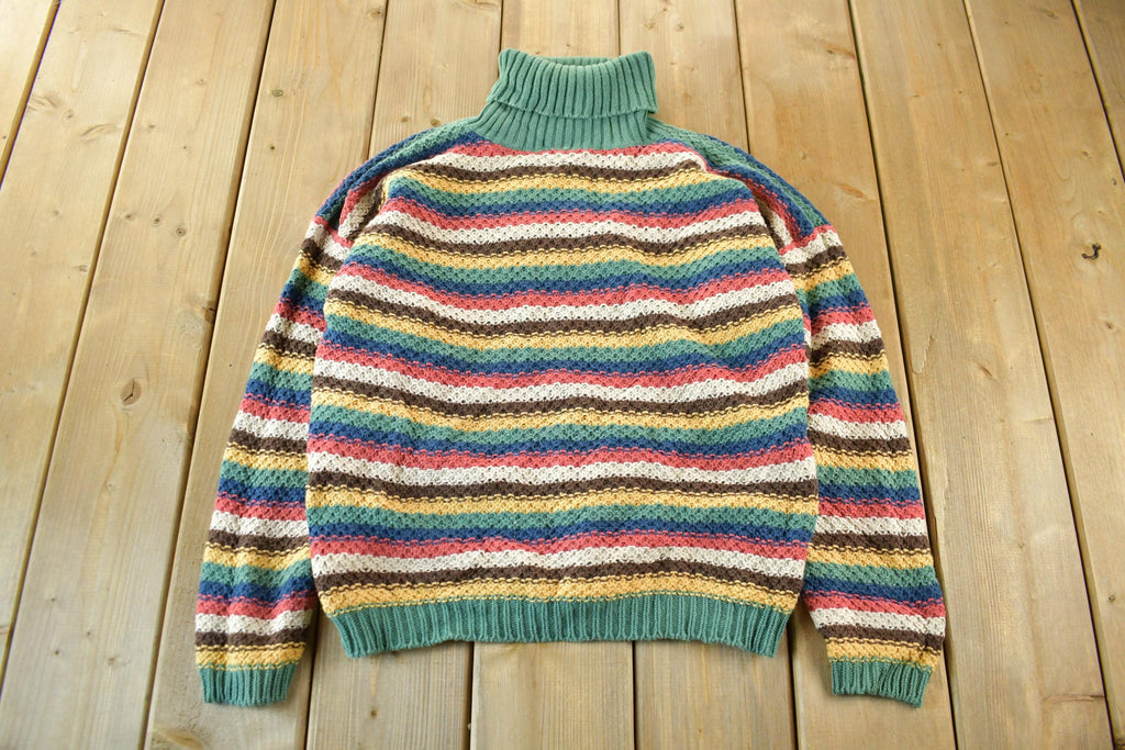 Vintage 1990s Pasta Knit Abstract Pattern Turtleneck Sweater
