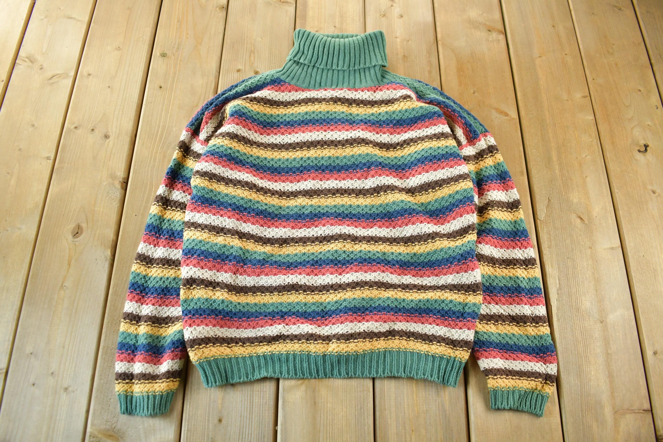 Vintage 1990s Pasta Knit Abstract Pattern Turtleneck Sweater