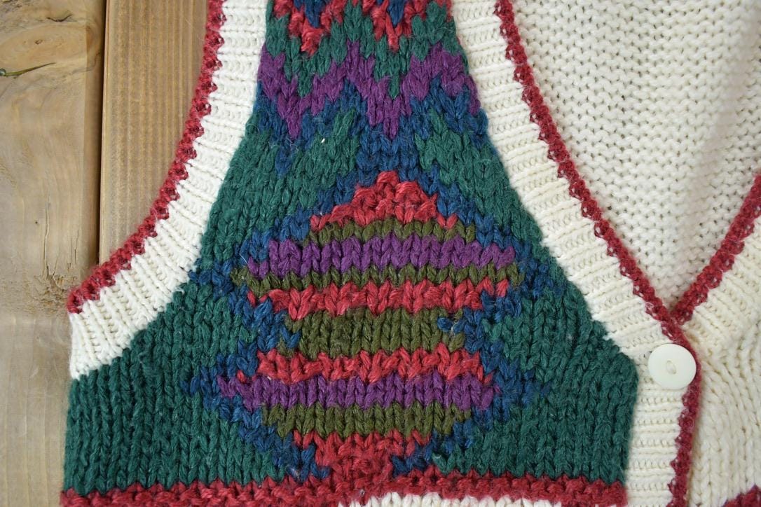 Vintage 1990s Huntington Ridge Hand Knit Crewneck Button Up Sweater Vest