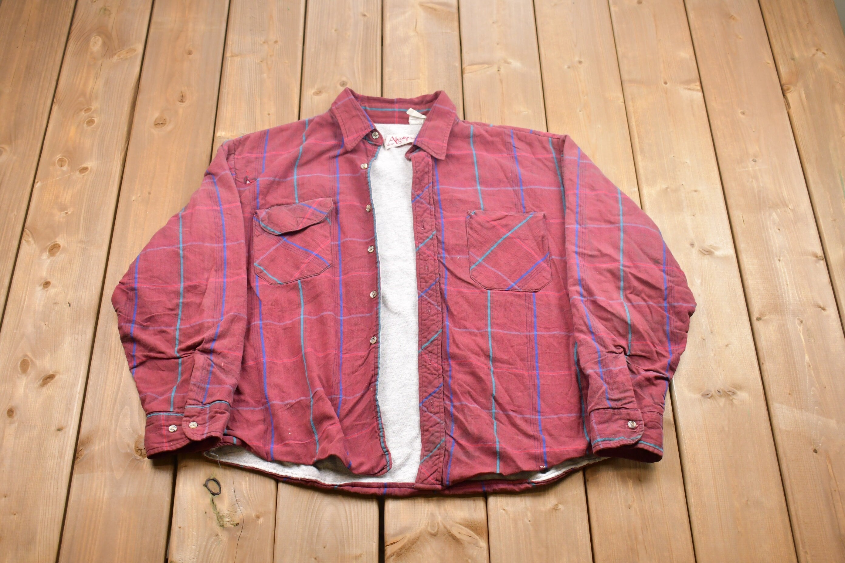 Vintage 1990s Algonquin Lined Plaid Button Up Shirt