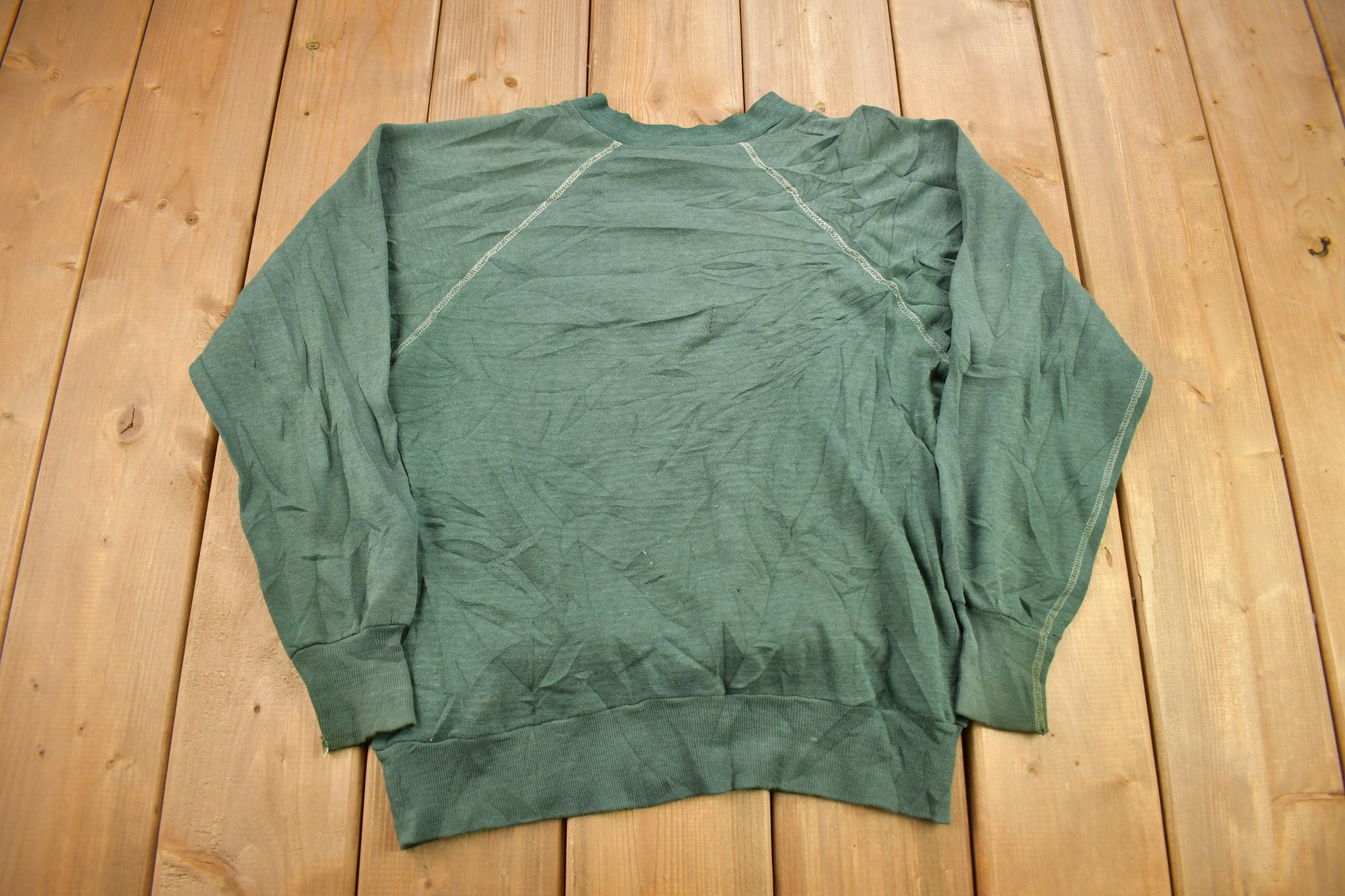 Vintage 1960s Blank Faded Forest Green Crewneck Sweatshirt  60s Crewneck  Made In USA  True Vintage  Distressed