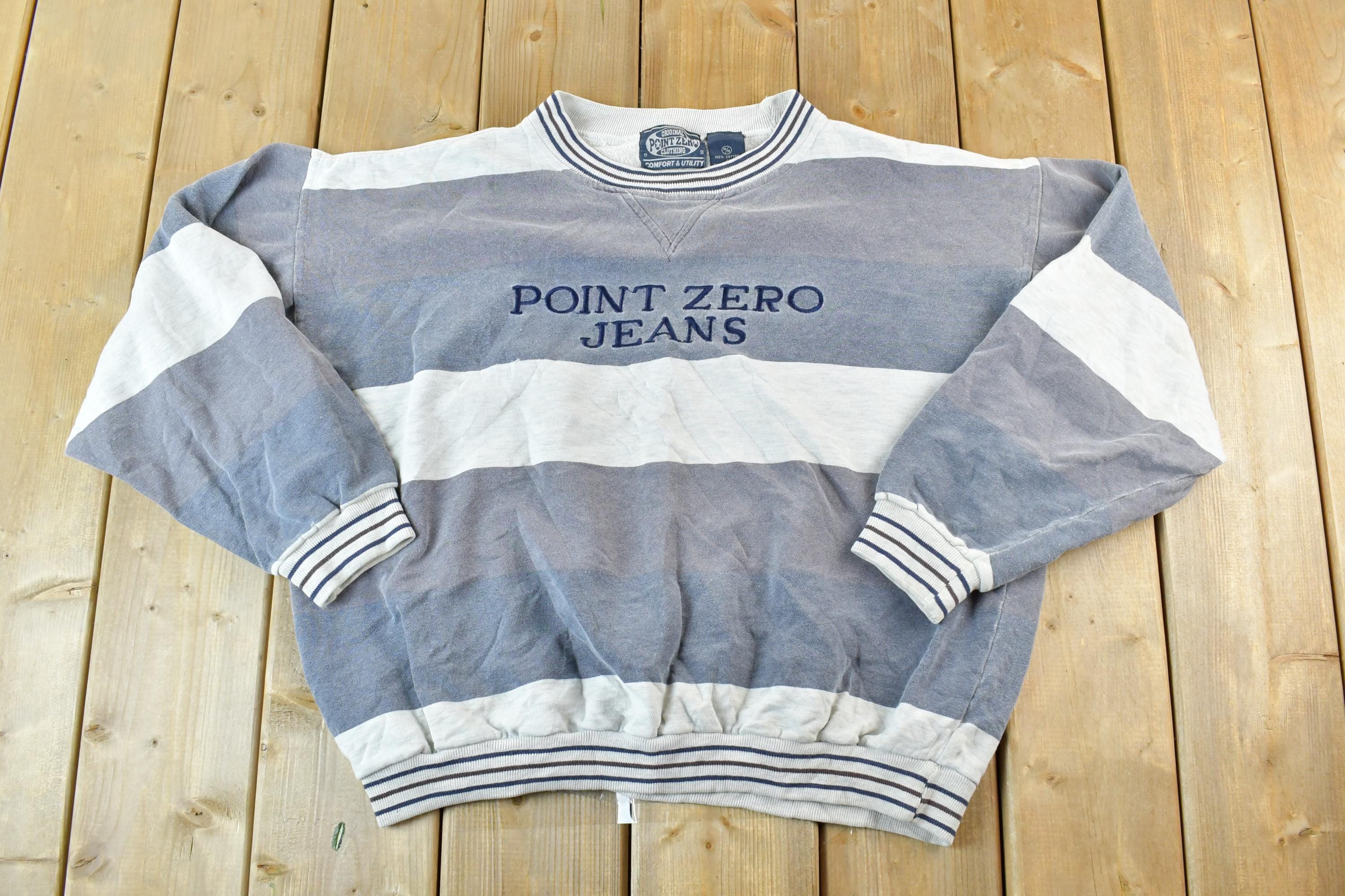 Vintage 1990s Point Zero Jeans Striped Colour Block Crewneck Sweatshirt