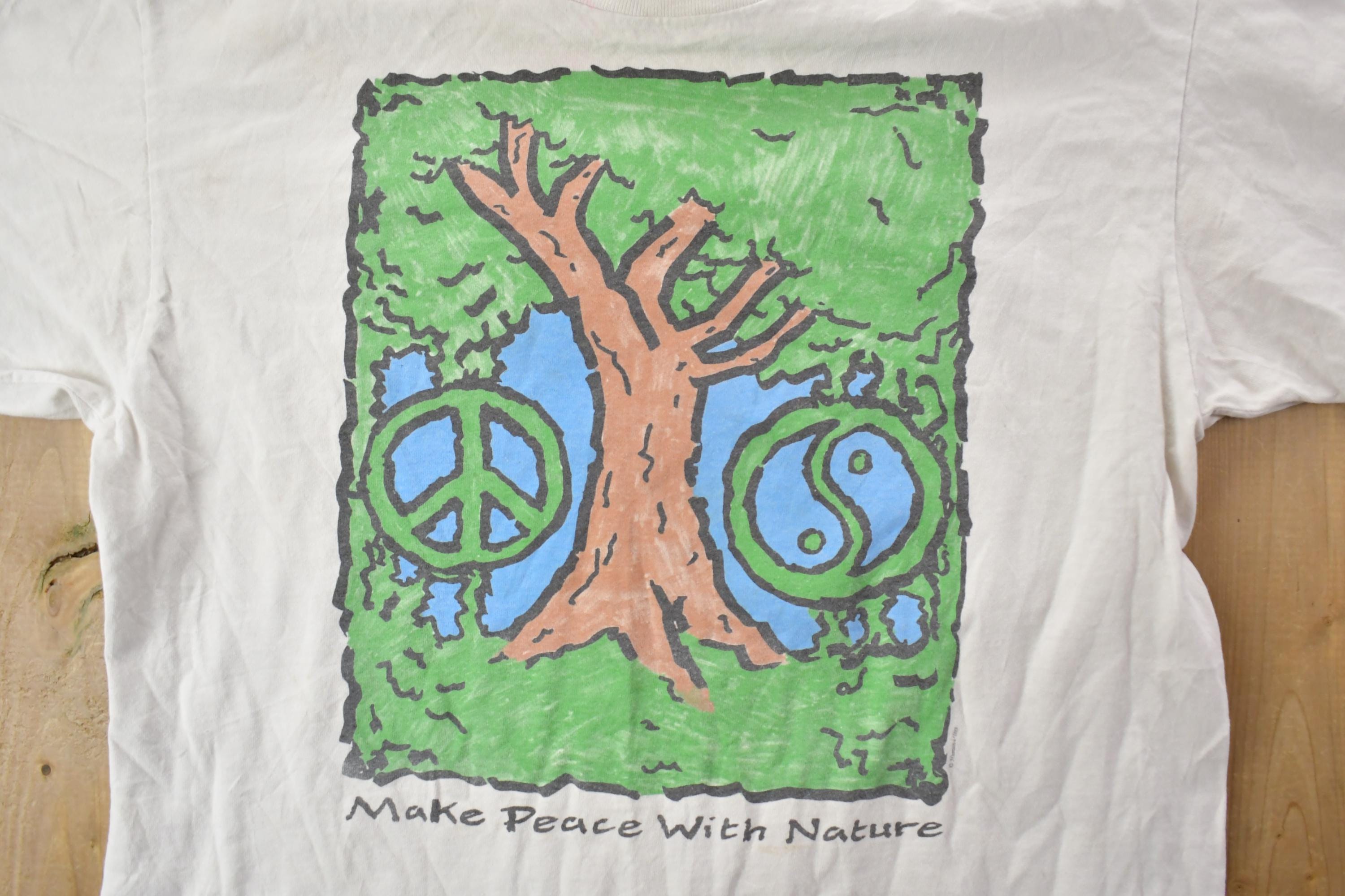 Vintage 1990s Make Peace With Nature Theme Graphic T-Shirt