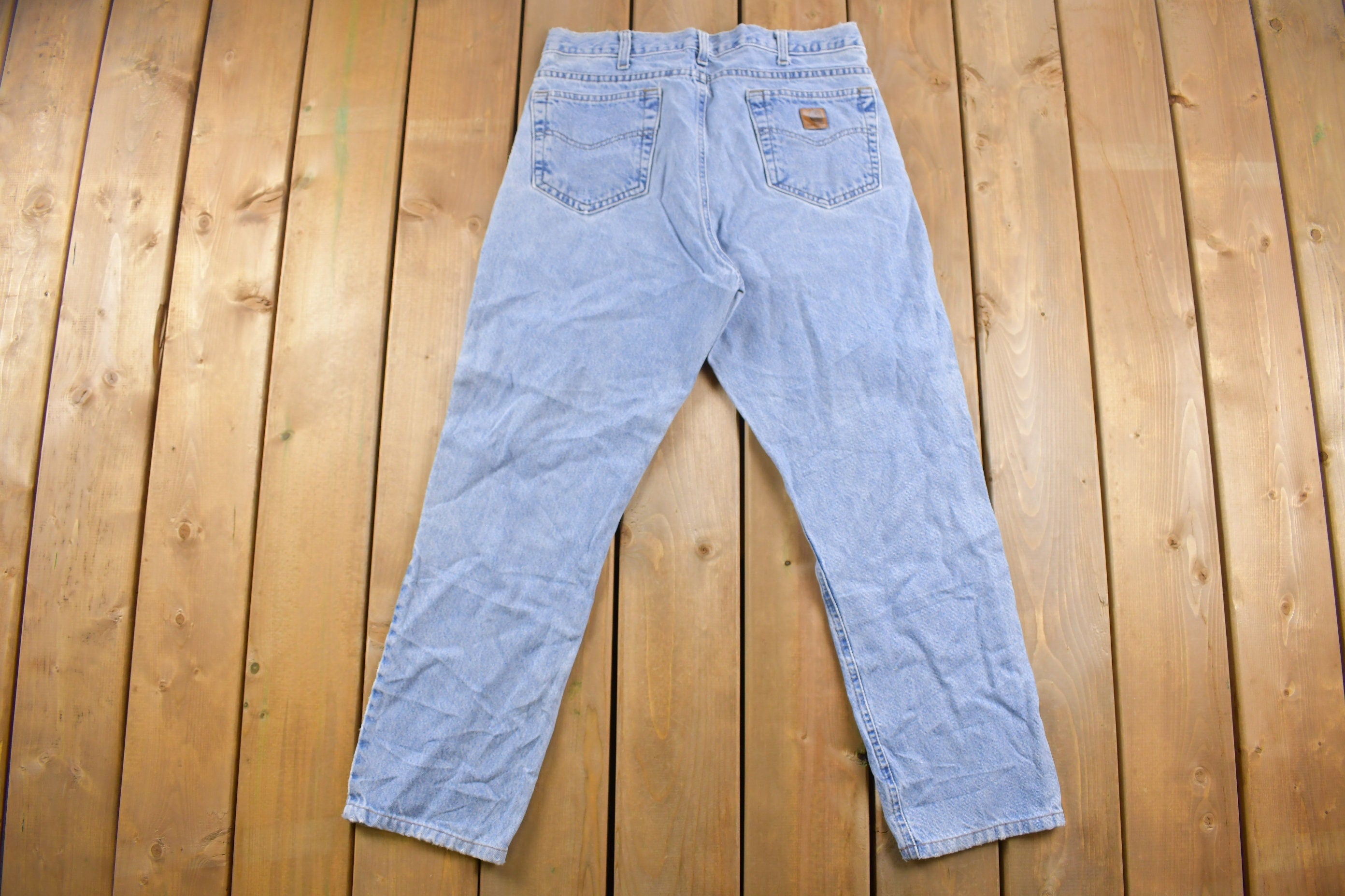 Vintage 1990s Carhartt Light Blue Denim Work Jeans Size 32 x 28