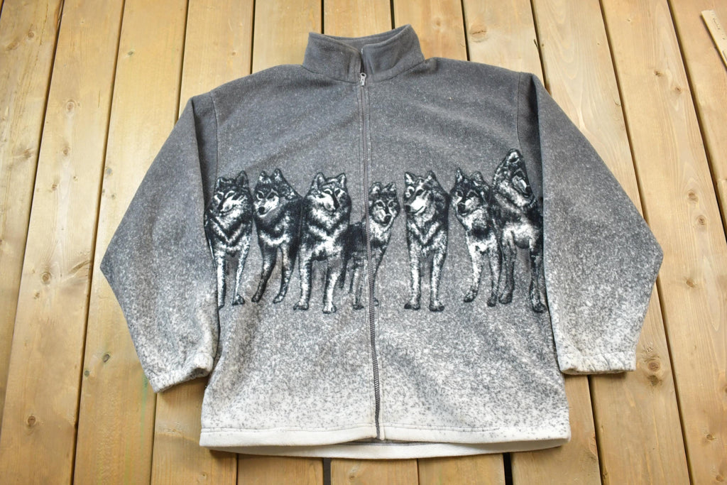 Vintage 1990s Wolfpack All Over Print Fleece Zip Up Sweater