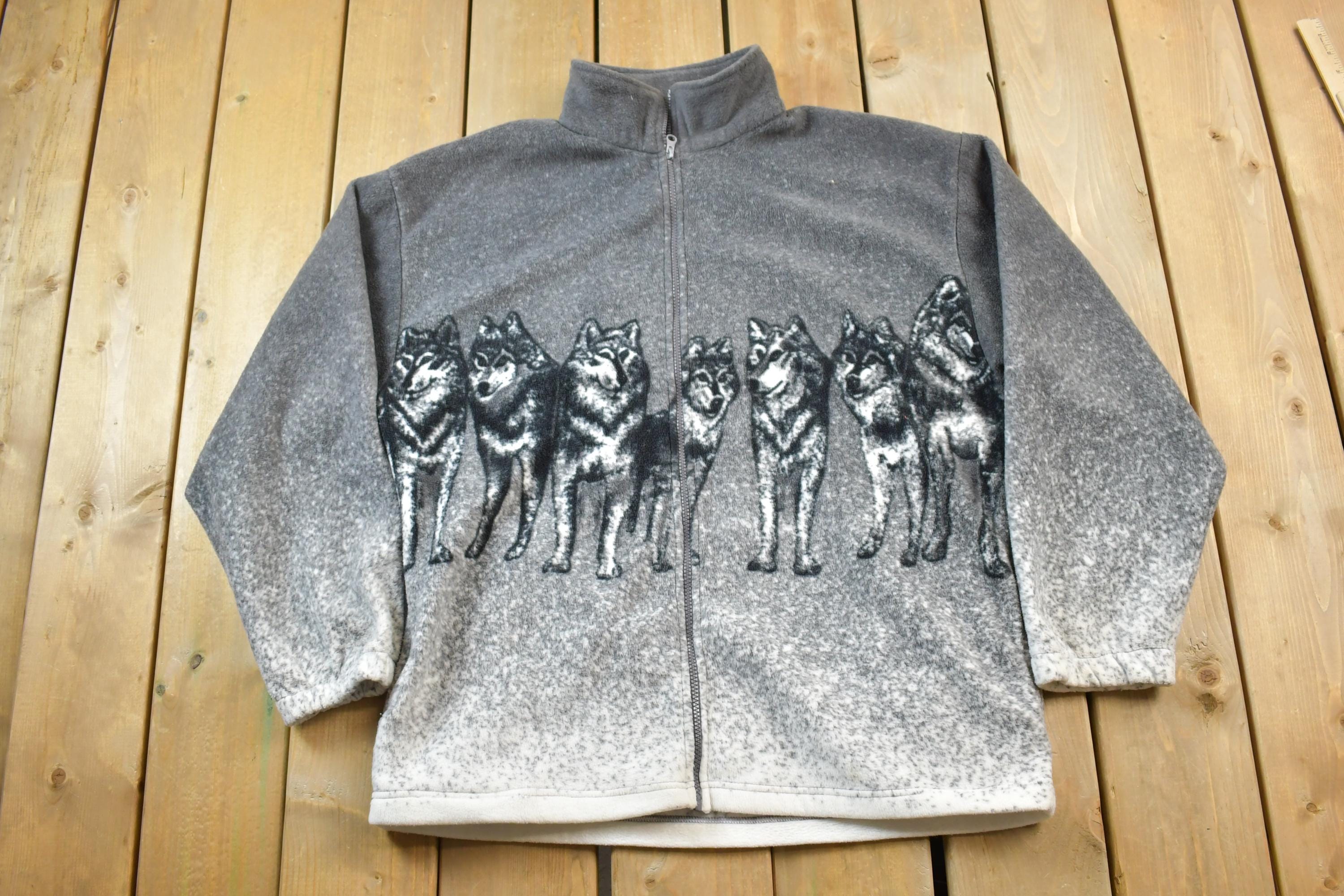 Vintage 1990s Wolfpack All Over Print Fleece Zip Up Sweater