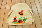 Vintage 1980s Floral Pants Embroidered Knit Cardigan Sweater Women's M