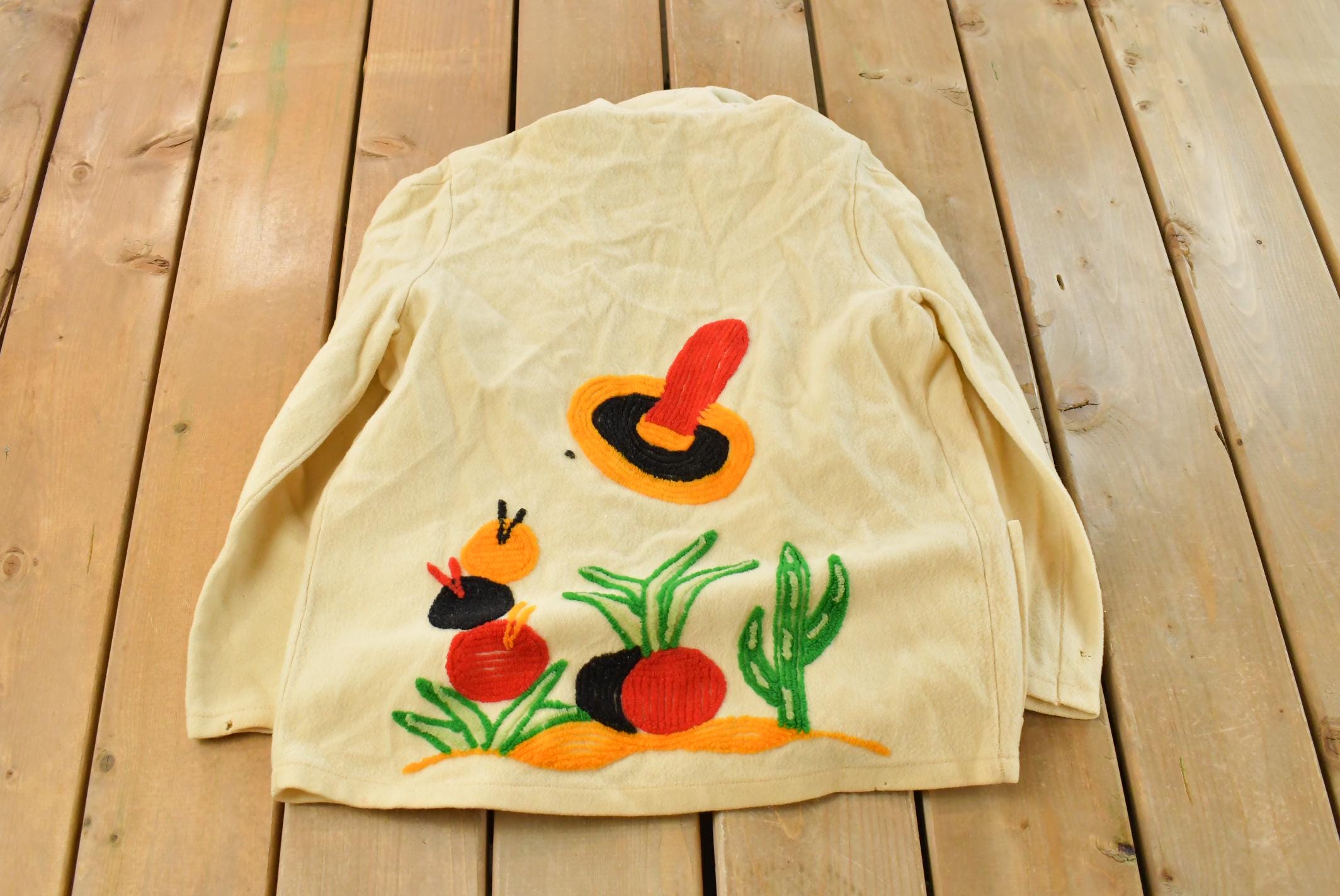 Vintage 1980s Floral Pants Embroidered Knit Cardigan Sweater Women's M