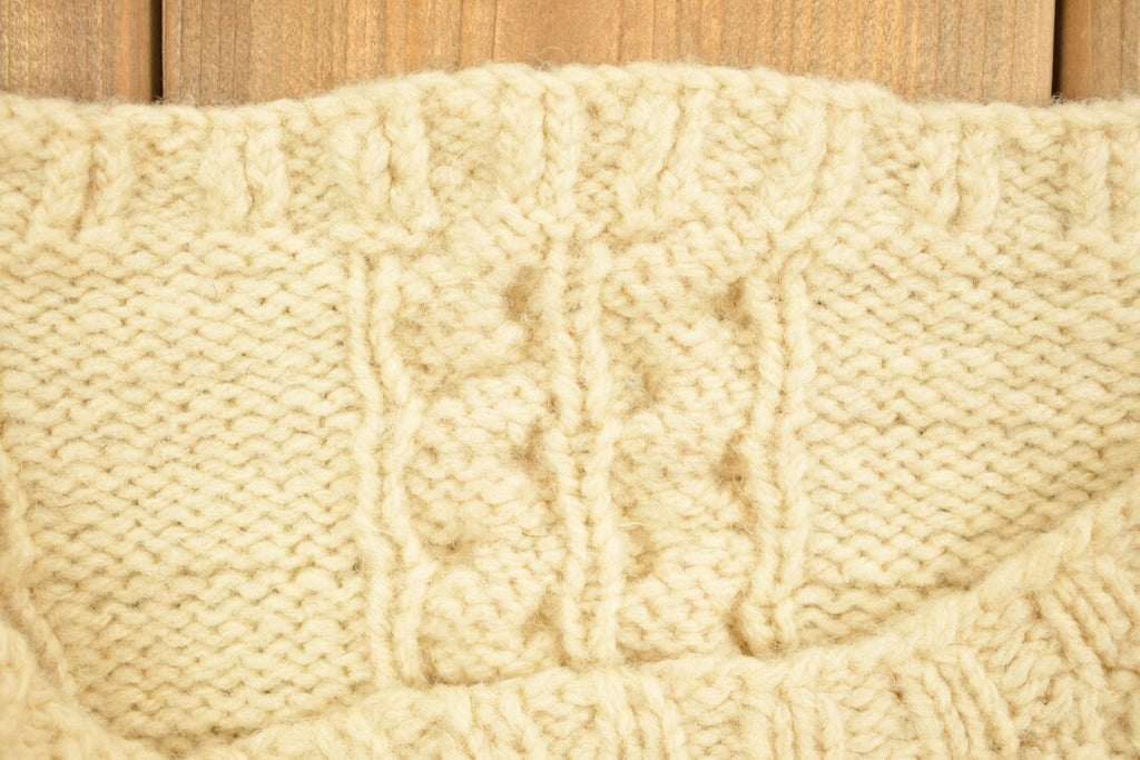 Vintage 1990s Beige Cable Knit Crewneck Sweater