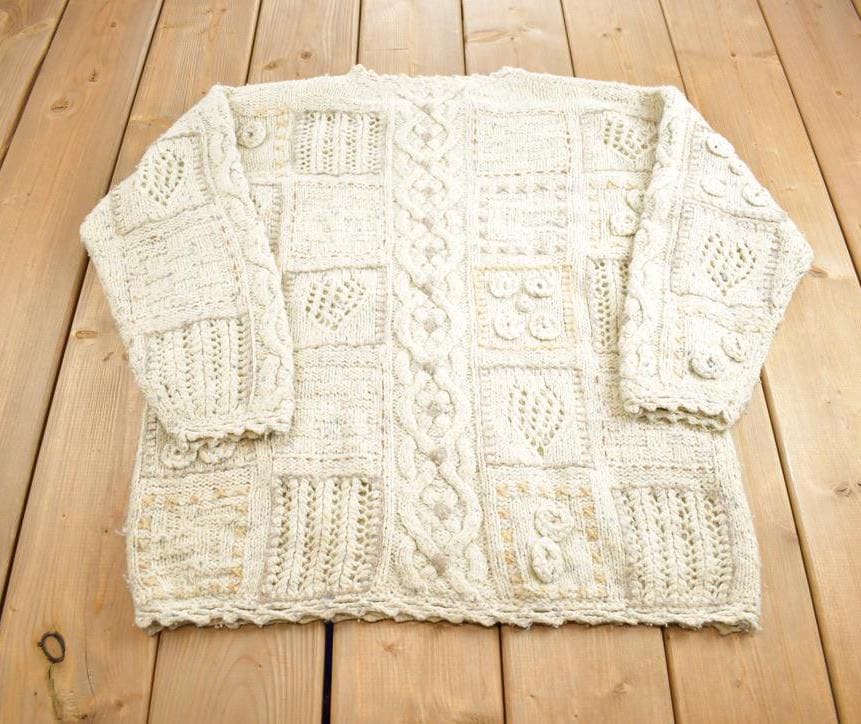 Vintage 1990s Express Tricot Hand Knitted Abstract Pattern Crewneck Sweater