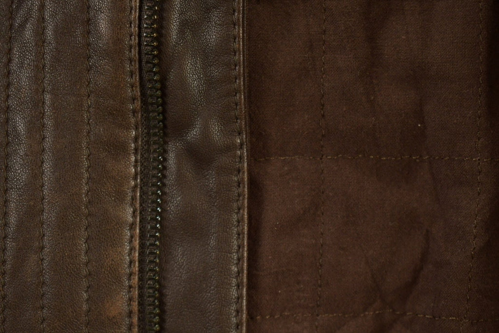 Vintage 1980s Black Rivet Brown Cafe Racer Leather Jacket
