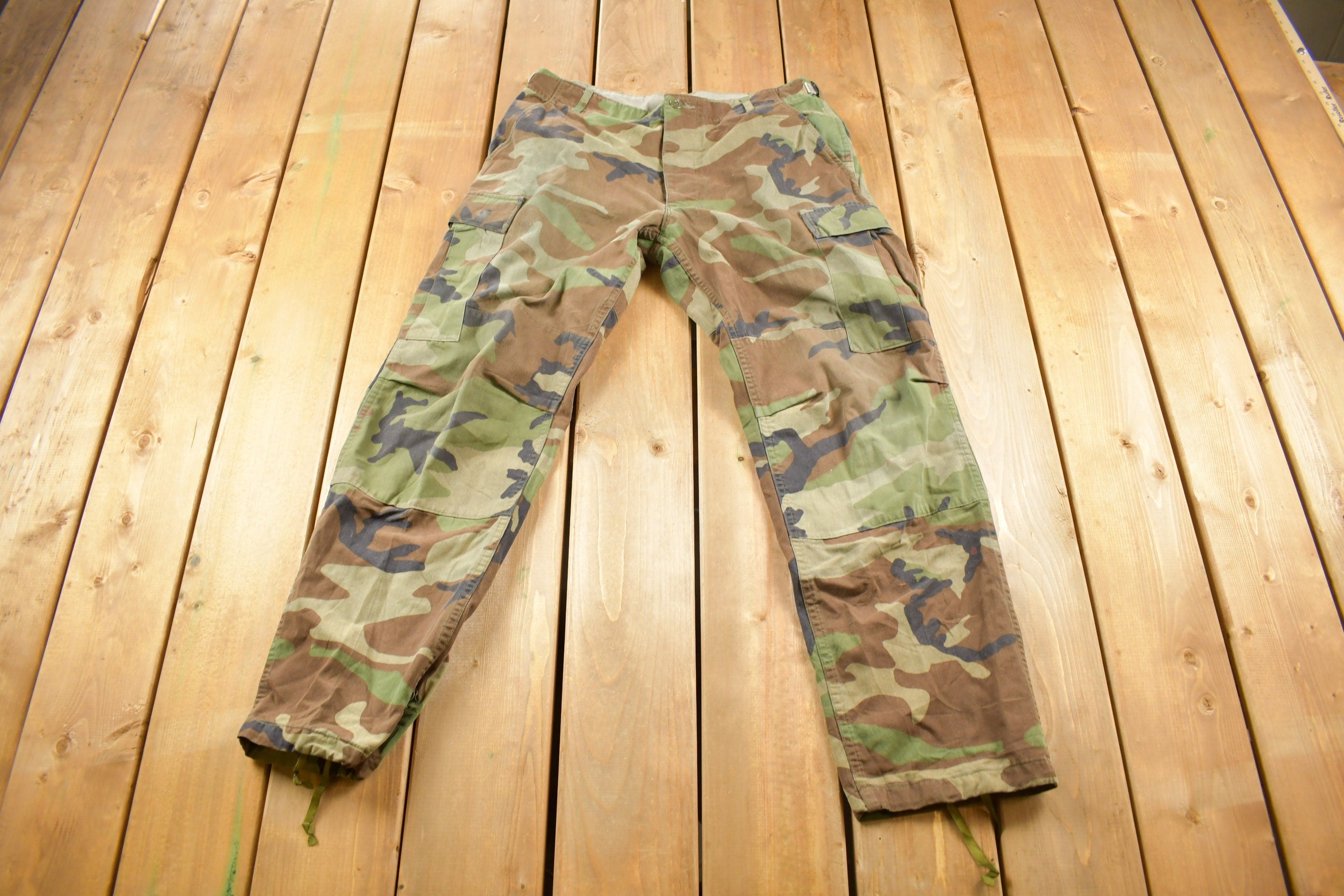 Vintage Army Woodland Camouflage Cargo Pants Size 34 x 29