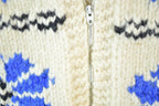 Vintage 1950s Hand Knit Wool Snowflake Full Zip Sweater Youth S