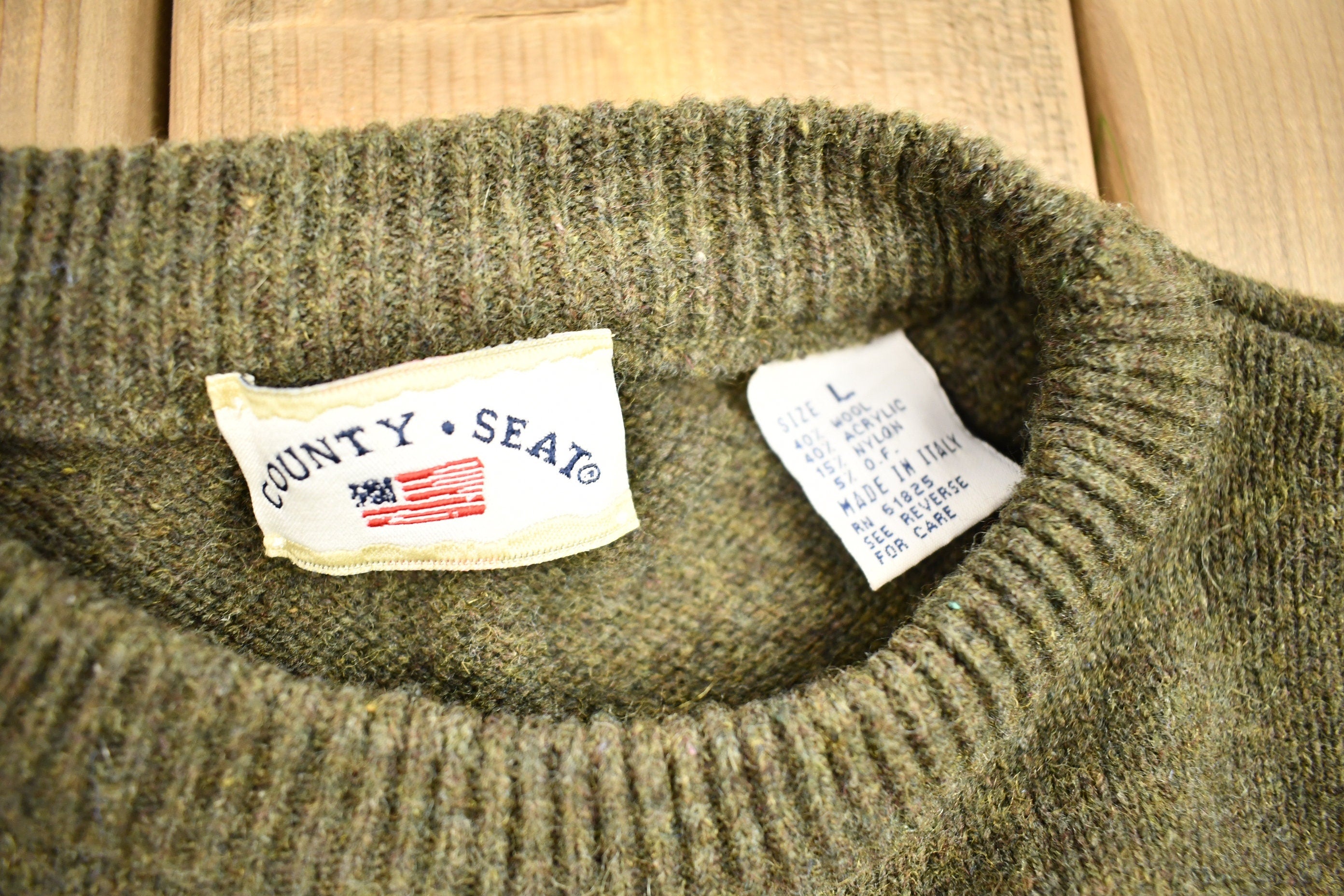 Vintage 1990s County Seat Knitted Wool Blend Crewneck Sweater