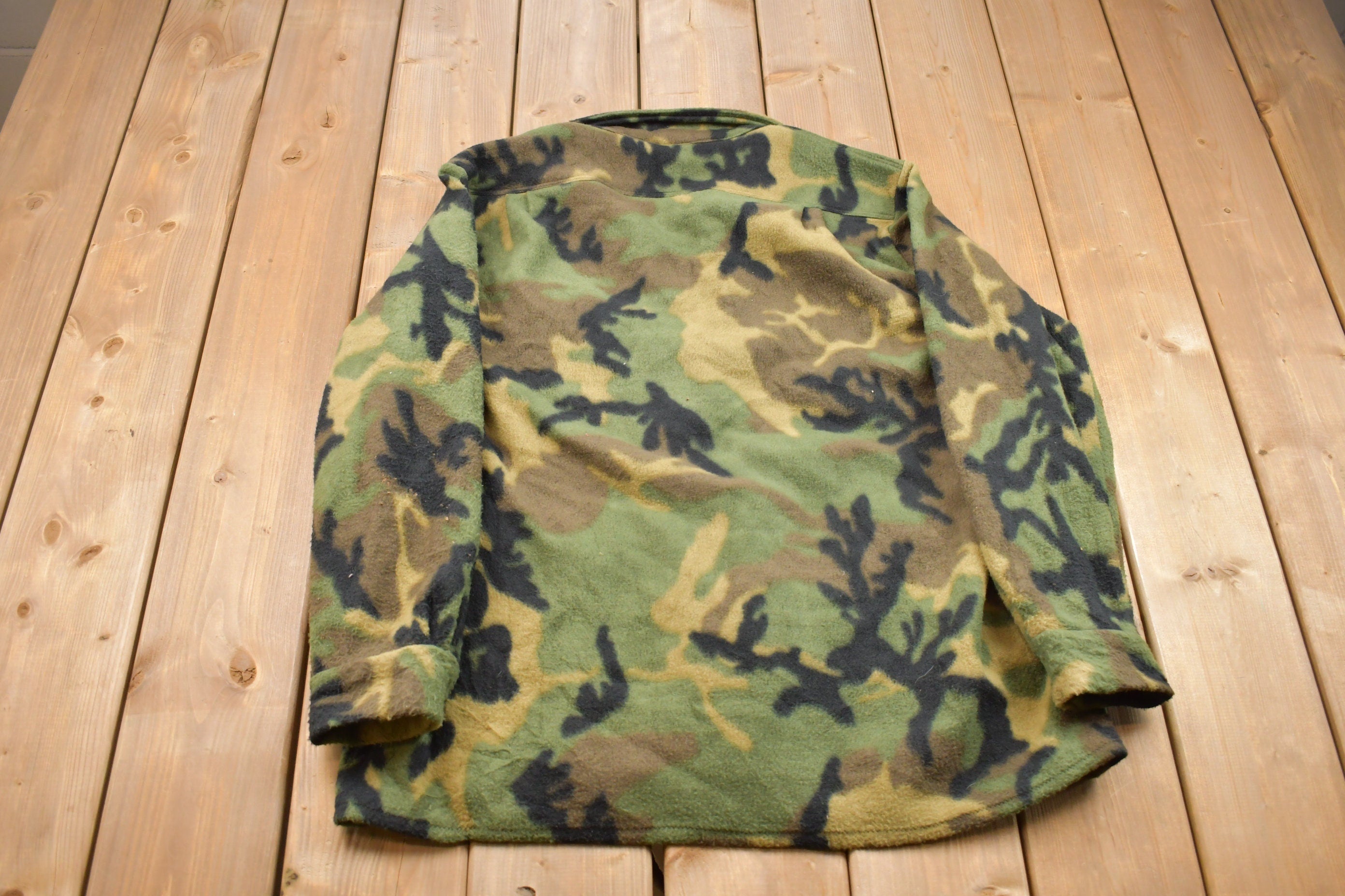 Vintage 1990s Camo Button Up Fleece Sweater