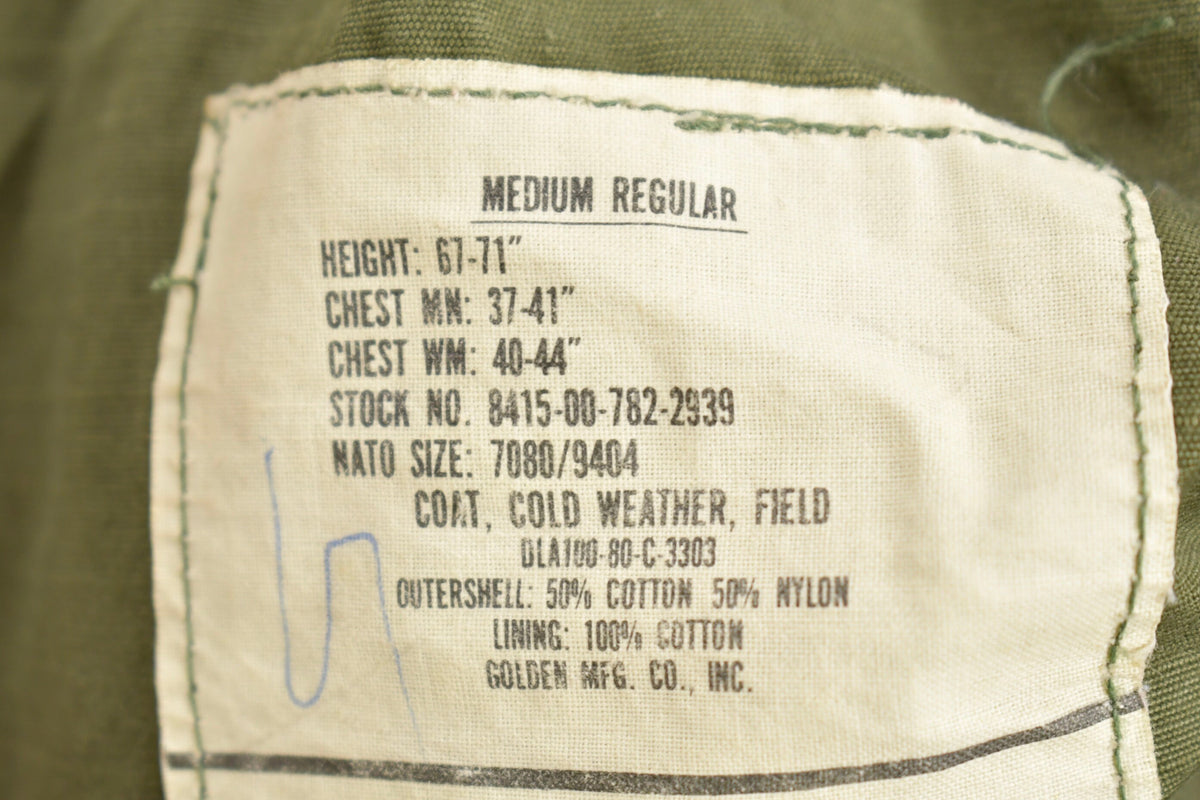 Vintage 1980 Military Army Sateen Field Jacket