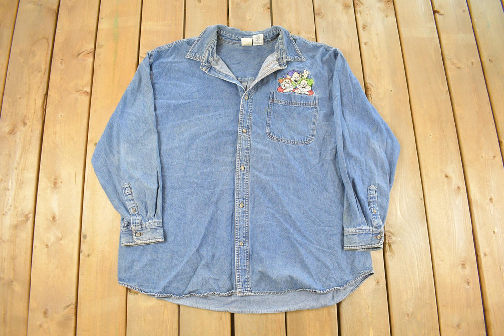 Vintage 1990s Snow White Seven Dwarves Disney Denim Button Up Shirt Men's 2X