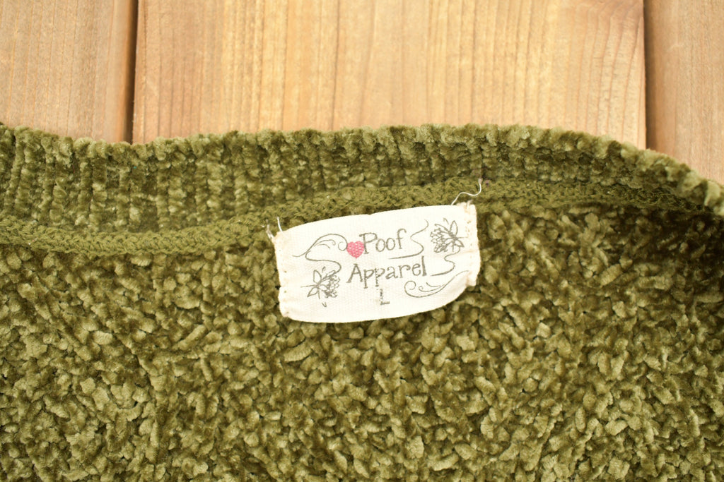 Vintage 1990s Poof Apparel Knitted Green Cardigan Sweater