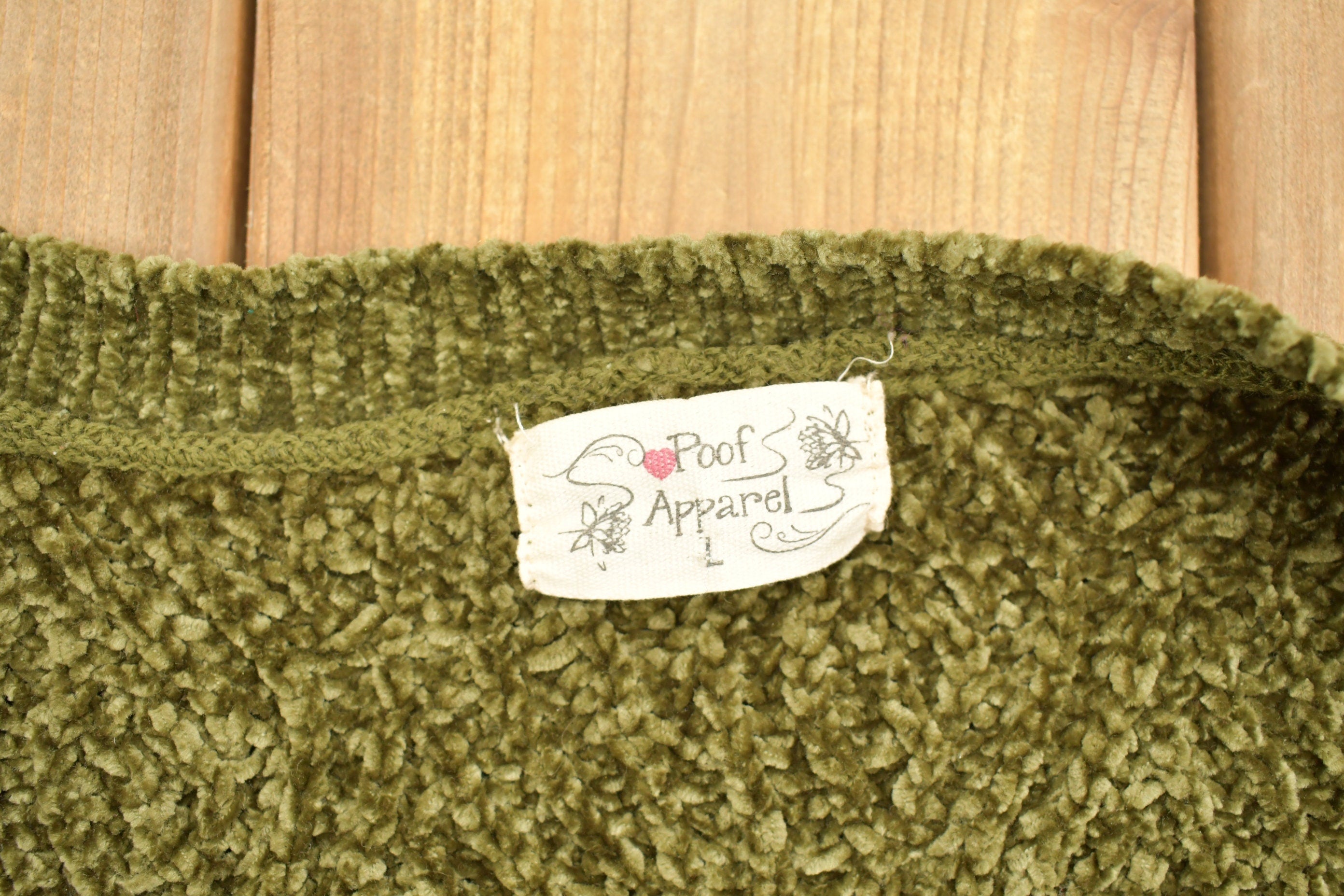 Vintage 1990s Poof Apparel Knitted Green Cardigan Sweater