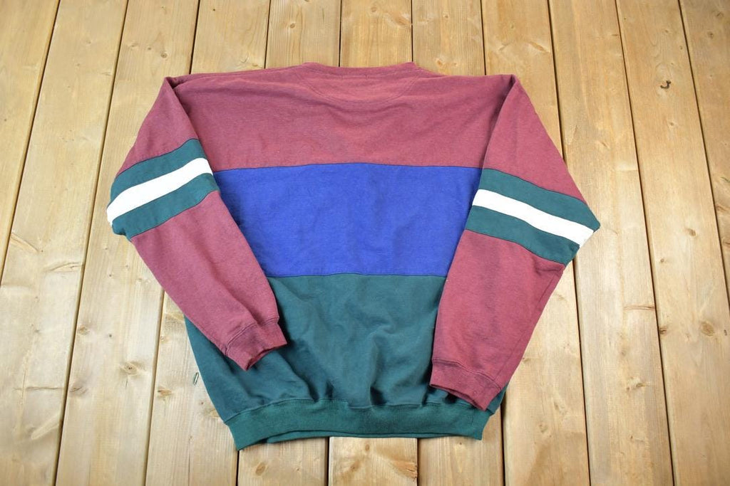 Vintage 1990s Honours Quarter. Button Colour Block Crewneck Sweater